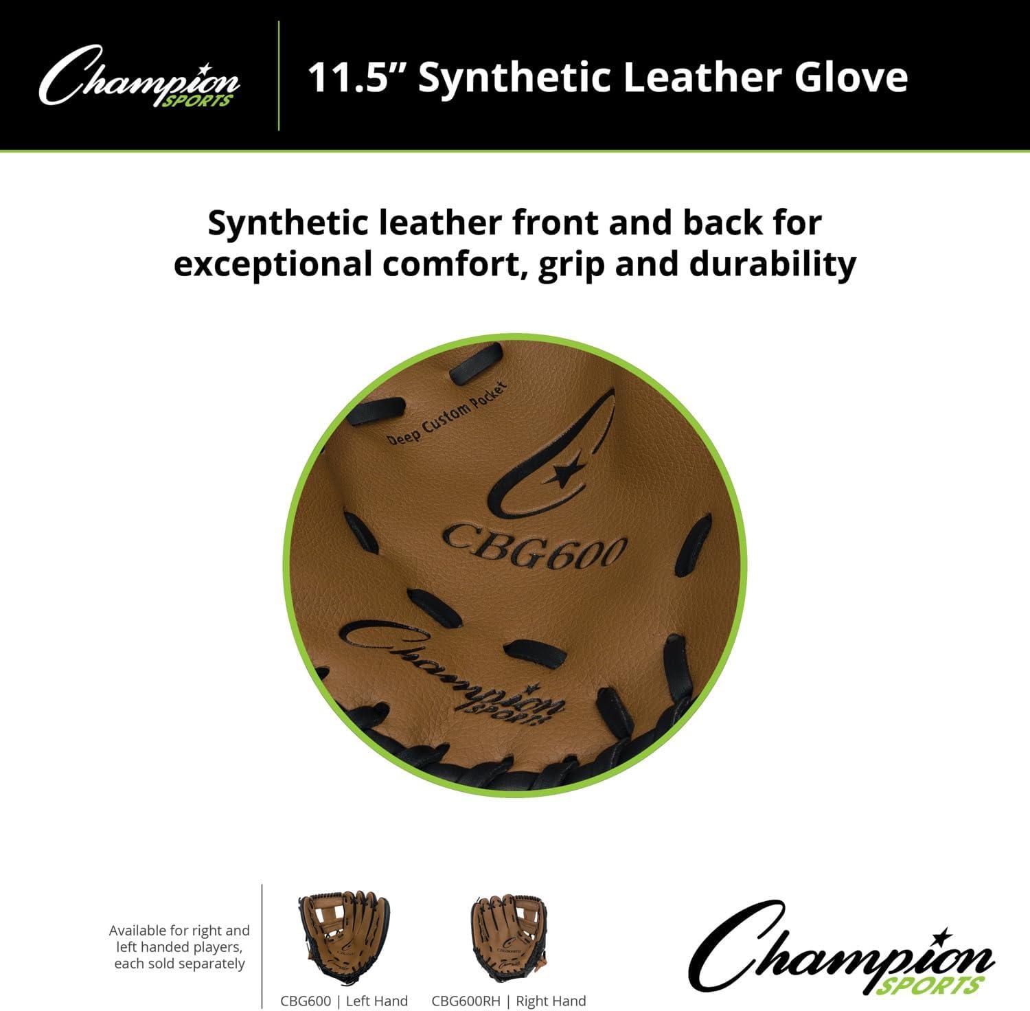 image:imageChampion Sports 12 Glove Synthetic Leather Back and Front Triple Bar Open Web and Conventional Back Design Deep Set Pocket Age Adult LargeHS LeftHanded Glove