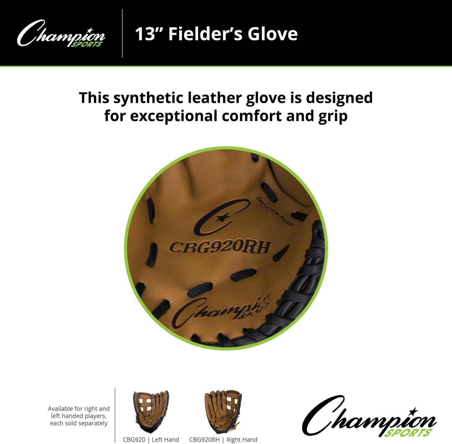 image:imageChampion Sports 13 Glove Synthetic Leather Front and Back Double Bar OpenWeb and Conventional Back Design Deep Set Pocket Age Adult LargeHigh School RightHanded Glove