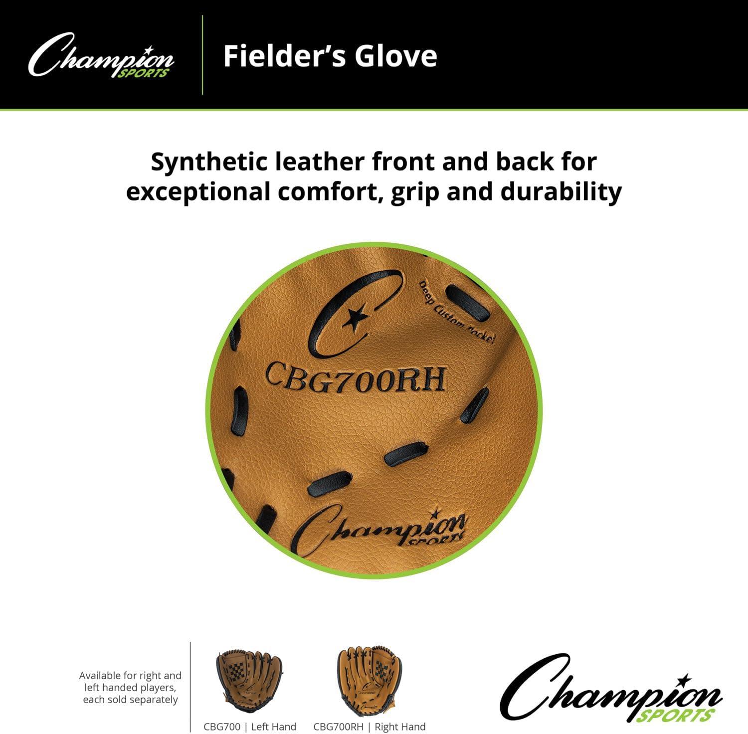image:imageChampion Sports 13 Physical Ed Glove Soft Leather Front and Nylon Mesh Back for Comfort Grip Adjustable Strap with Velcro Closure Closed Basket Web Age HSAdult LeftHanded Glove
