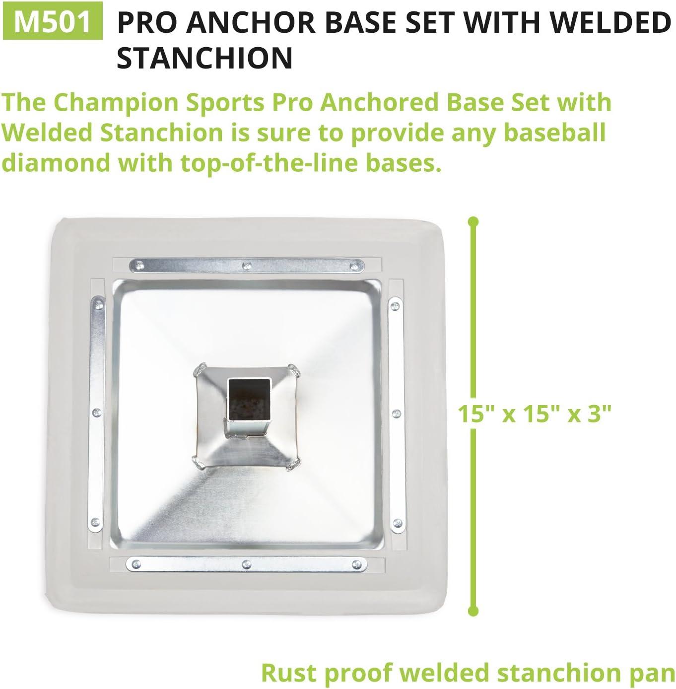 image:imageChampion Sports Pro Anchored Baseball Base Set With Welded Stanchion For All Levels of Baseball and Softball Set of 3 HeavyDuty Bases and Anchors White