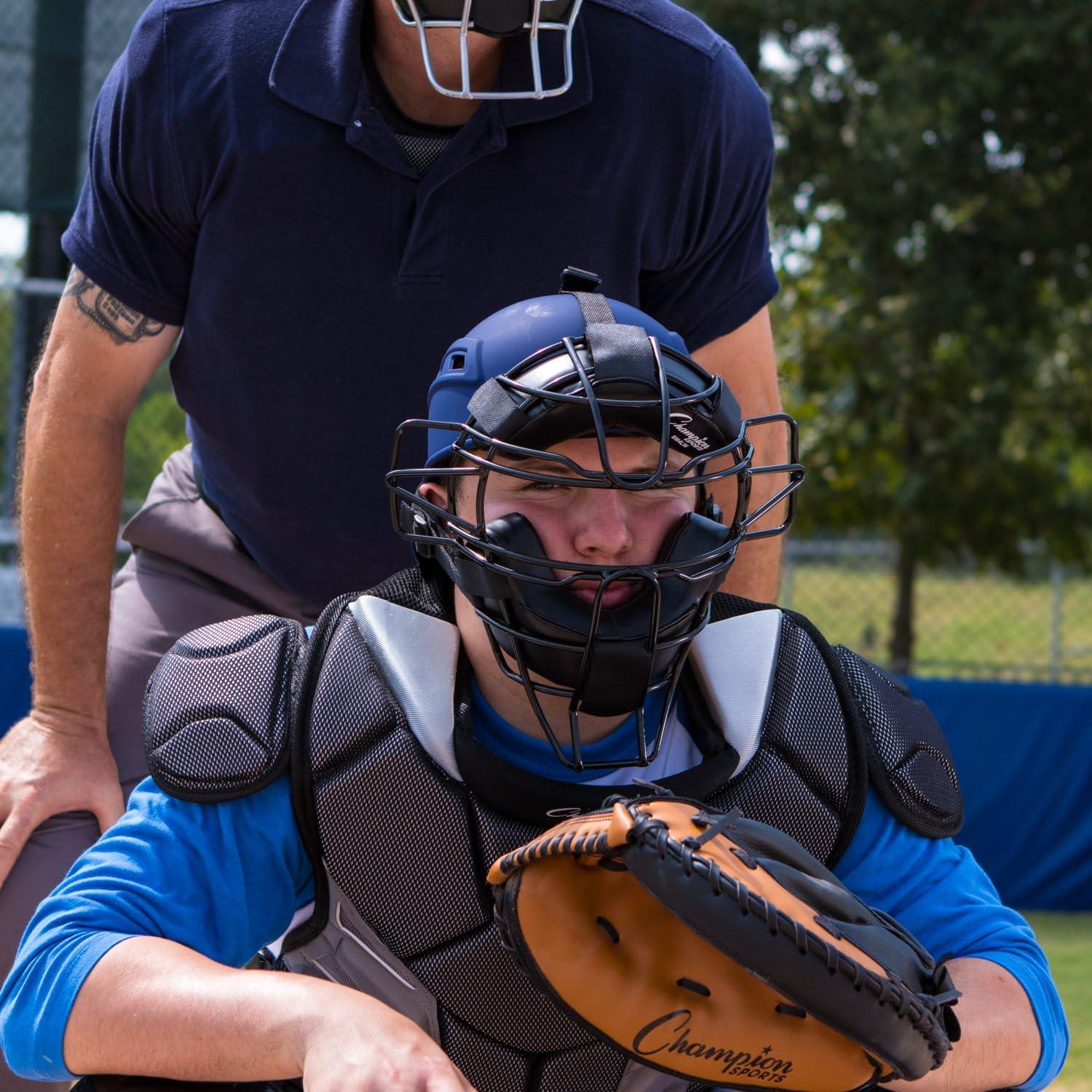 image:imageChampion Sports Pro Baseball Adult Mask Umpires and Catchers Extra Protection Extended Guards Adjustable Harness Baseball Mask Adult SizeBlackYouth Lightweight