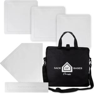 Champion Sports Baseball/Softball Throw Down Base Sets – Durable Indoor/Outdoor Training Bases – Sets of 4 or 5 in Orange or White(Sack of Bases w/ Pitchers Plate and Sack- White (Set of 5))