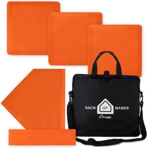 Champion Sports Baseball/Softball Throw Down Base Sets – Durable Indoor/Outdoor Training Bases – Sets of 4 or 5 in Orange or White(Sack of Bases w/ Pitchers Plate and Sack- Orange (Set of 5))