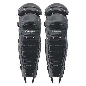 Champion Sports Umpire Leg Guards: Single Knee Umpire’s Shin Guard for Baseball & Softball – Pair of 16.5″ Umpiring Shin Pads for Adults – Black(Double Knee & Wings (16.5″ Long))
