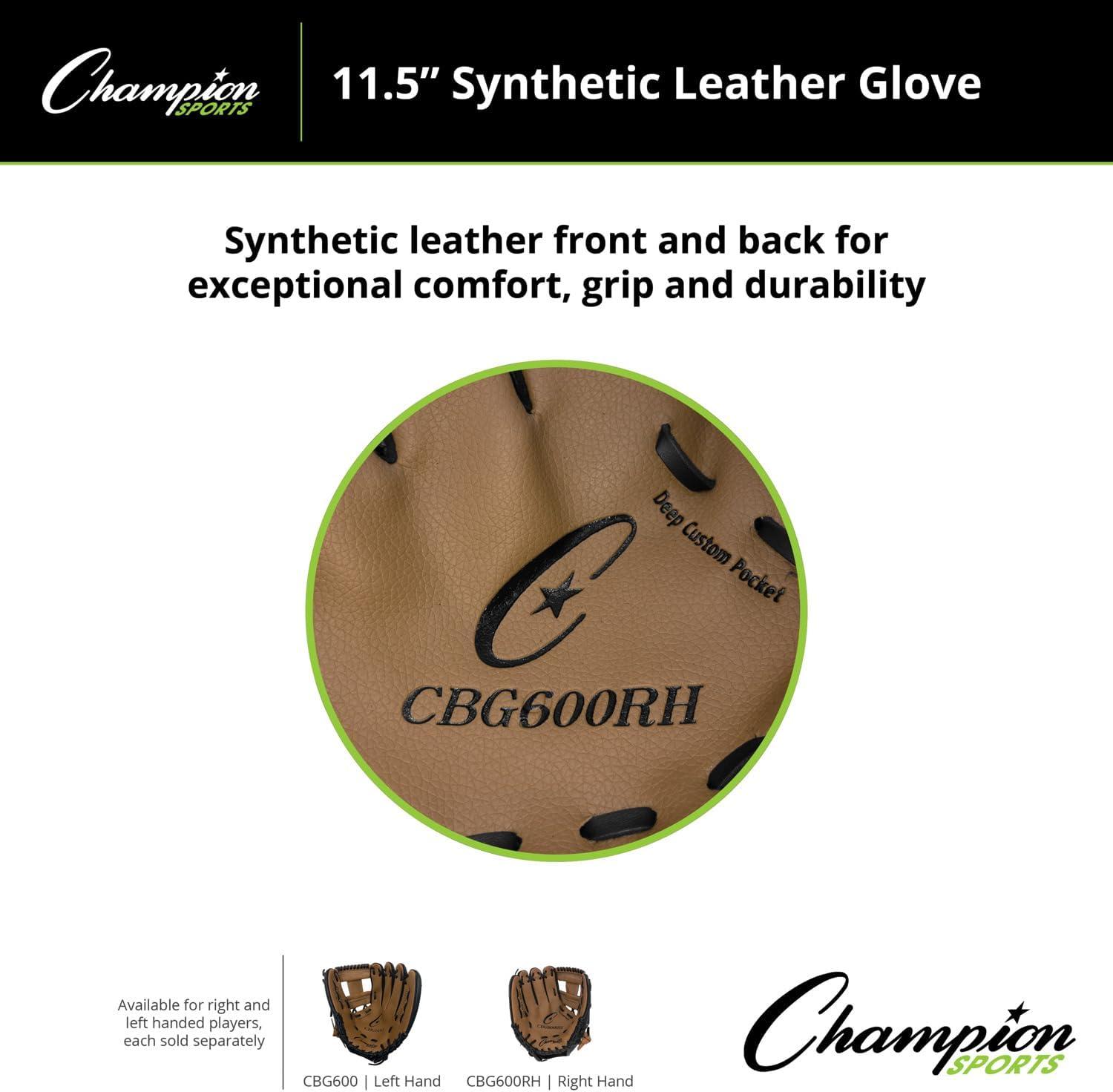 image:imageChampion Sports 10 Physical Ed Glove Soft Leather Front and Nylon Mesh Back for Comfort Grip Adjustable Strap with Velcro Closure Double Bar Open Web Age Elementary RightHanded Glove