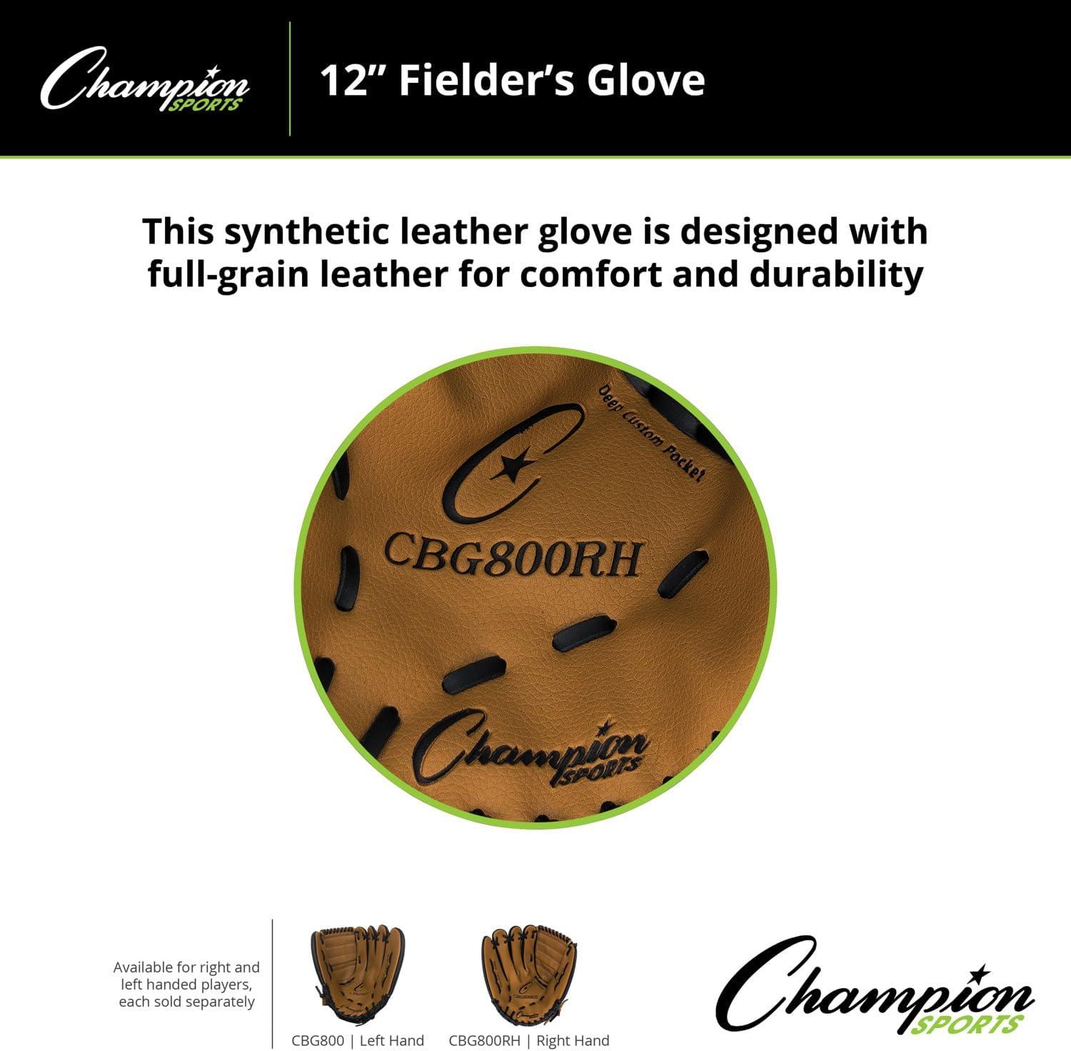 image:imageChampion Sports 11 Physical Ed Glove Soft Leather Front and Nylon Mesh Back for Comfort Grip Adjustable Strap with Velcro Closure Double Bar Open Web Age Elementary RightHanded Glove