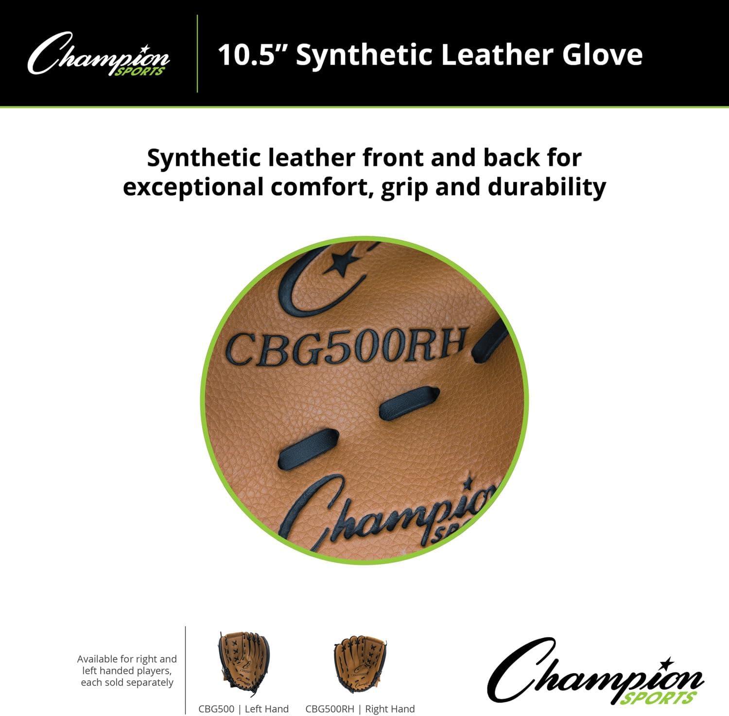 image:imageChampion Sports Catchers Mitt Synthetic Leather Deep Pocket and Scoop Toe Design Adjustable Wrist Strap Closure Youth Size 32 Regular Fit