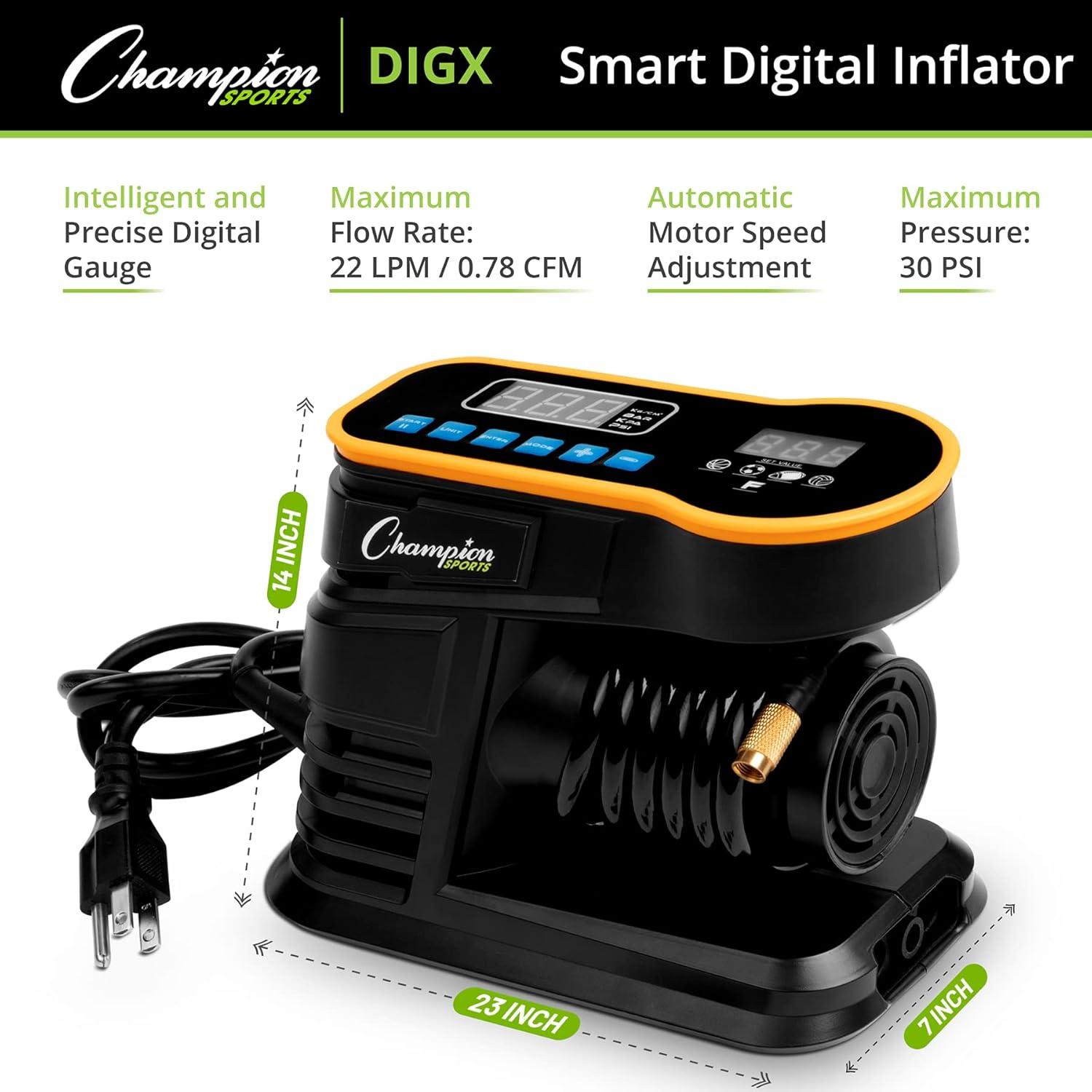 image:imageChampion Sports Digital Air Pump Electronic Inflator for Sports Balls Portable Smart Ball Pump for Basketball Soccer Ball Football Volleyball Comes with Pressure Gauge and 3 Needle Tips