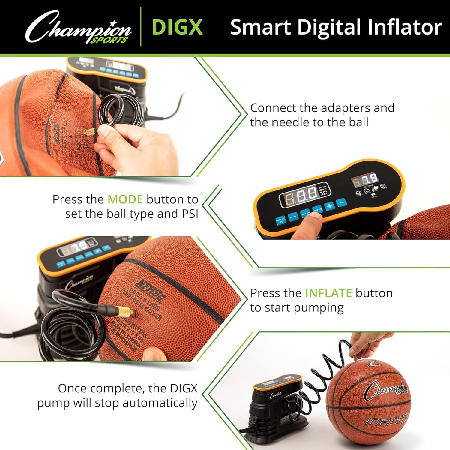 image:imageChampion Sports Digital Air Pump Electronic Inflator for Sports Balls Portable Smart Ball Pump for Basketball Soccer Ball Football Volleyball Comes with Pressure Gauge and 3 Needle Tips