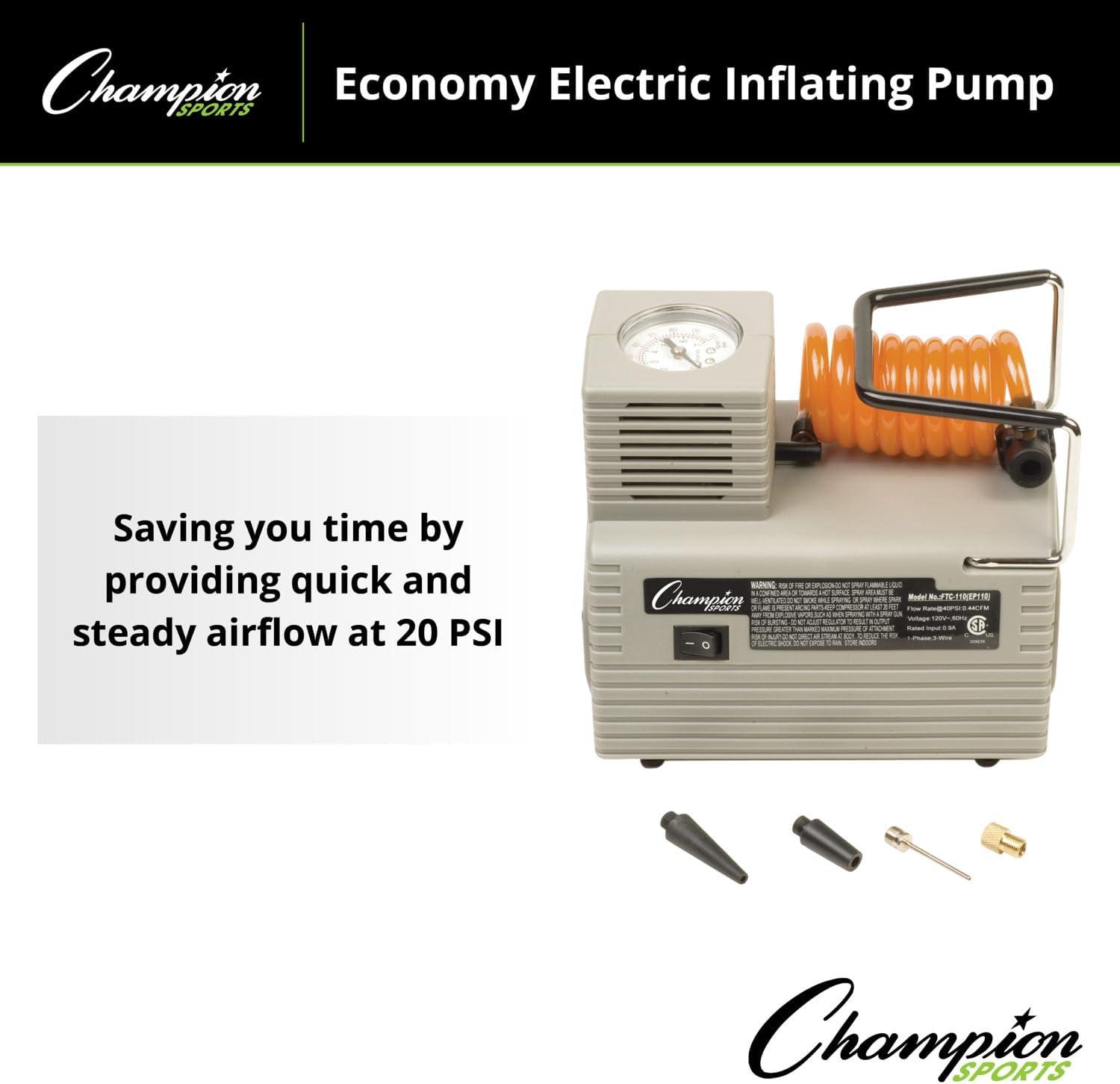 image:imageChampion Sports Electric Ball Inflator with Needle Quiet Air Compressor for Basketball Soccer Volleyball amp Sports Balls High PSI Rating Fast Inflation 110120V AC Power for Gym amp School Use18 HP 20 PSI Economy