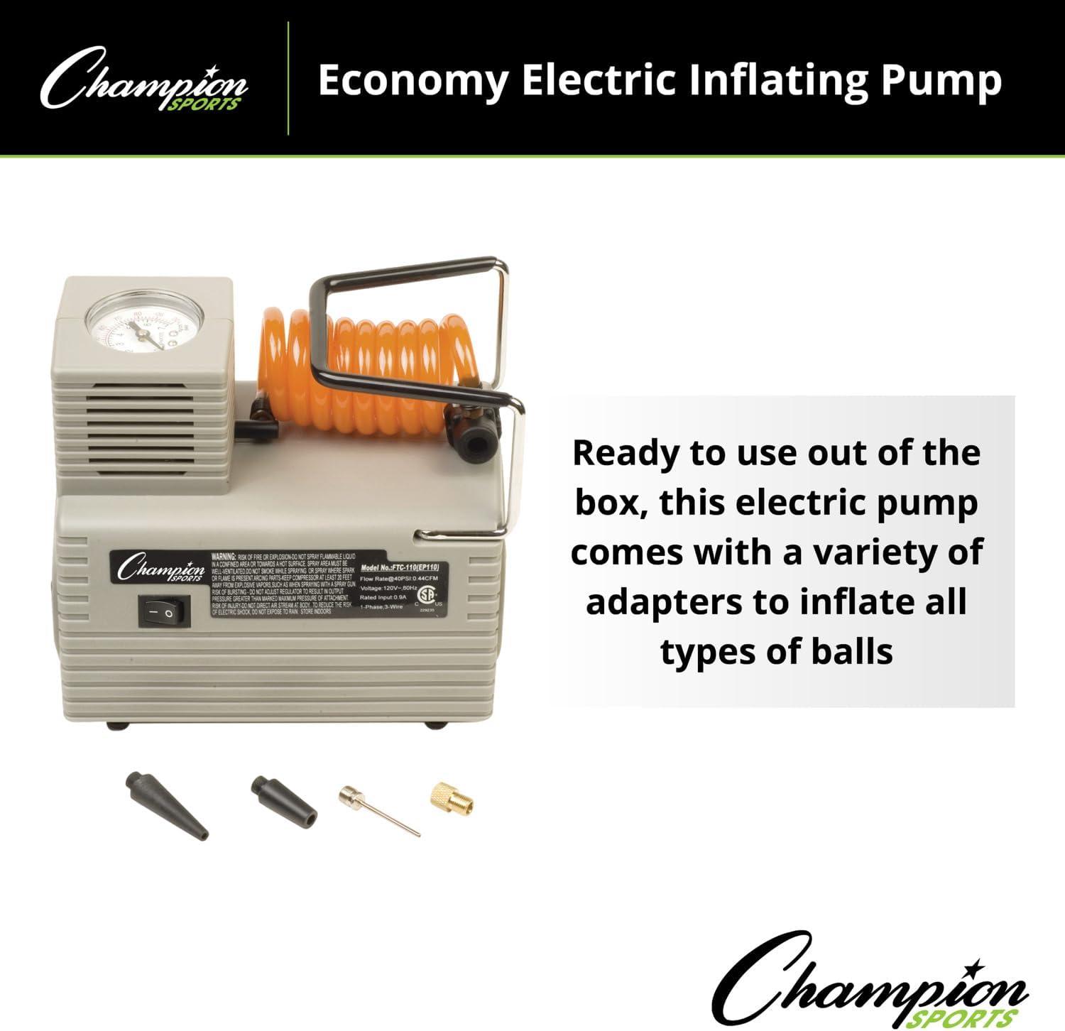 image:imageChampion Sports Electric Ball Inflator with Needle Quiet Air Compressor for Basketball Soccer Volleyball amp Sports Balls High PSI Rating Fast Inflation 110120V AC Power for Gym amp School Use18 HP 20 PSI Economy