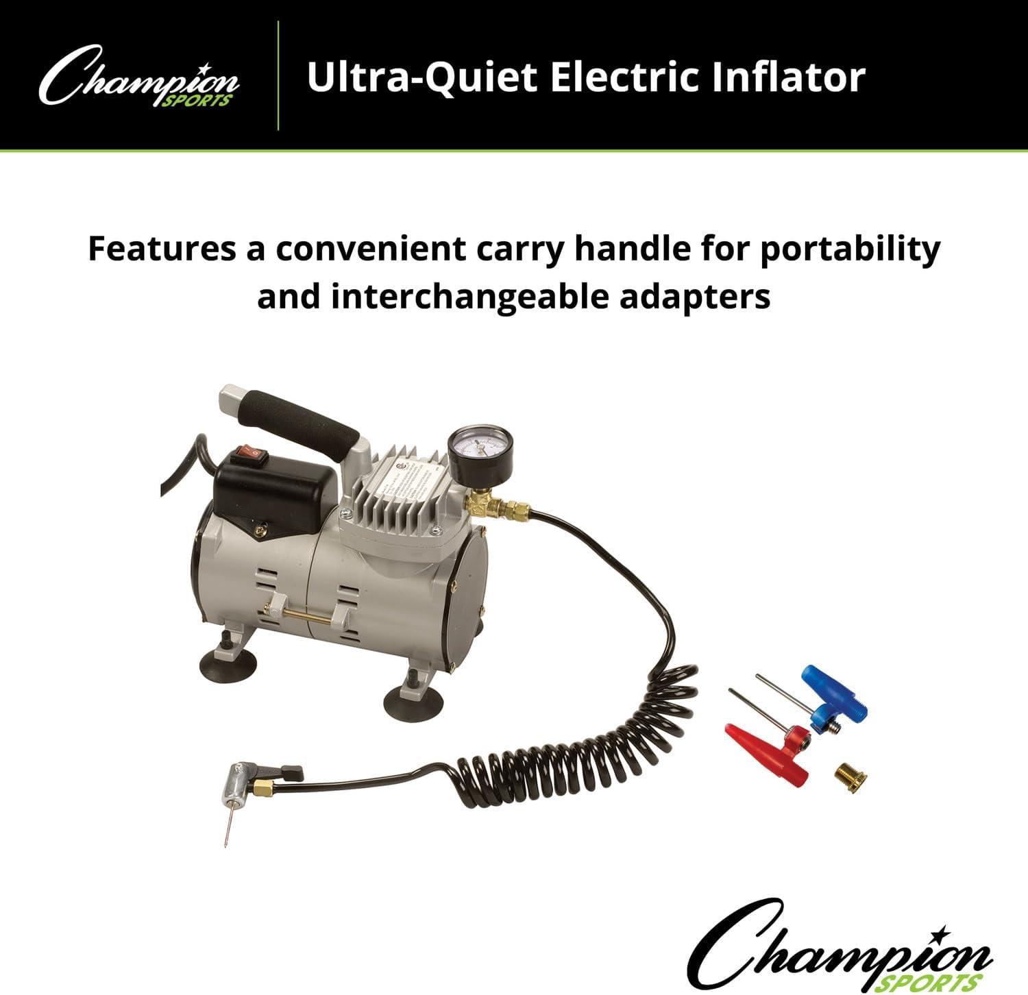 image:imageChampion Sports Electric Ball Inflator with Needle Quiet Air Compressor for Basketball Soccer Volleyball amp Sports Balls High PSI Rating Fast Inflation 110120V AC Power for Gym amp School Use18 HP 60 PSI Ultra Quiet