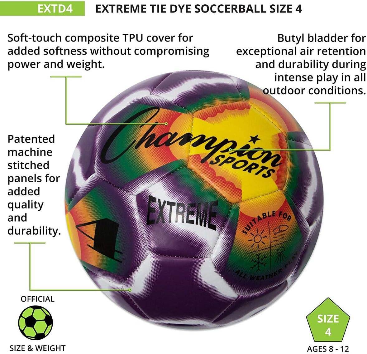 image:imageChampion Sports Extreme TieDye Soccer Ball Durable AllWeather Soccer Ball for Kids Youth amp Adults Sizes 3 4 5Multi Tie Dye