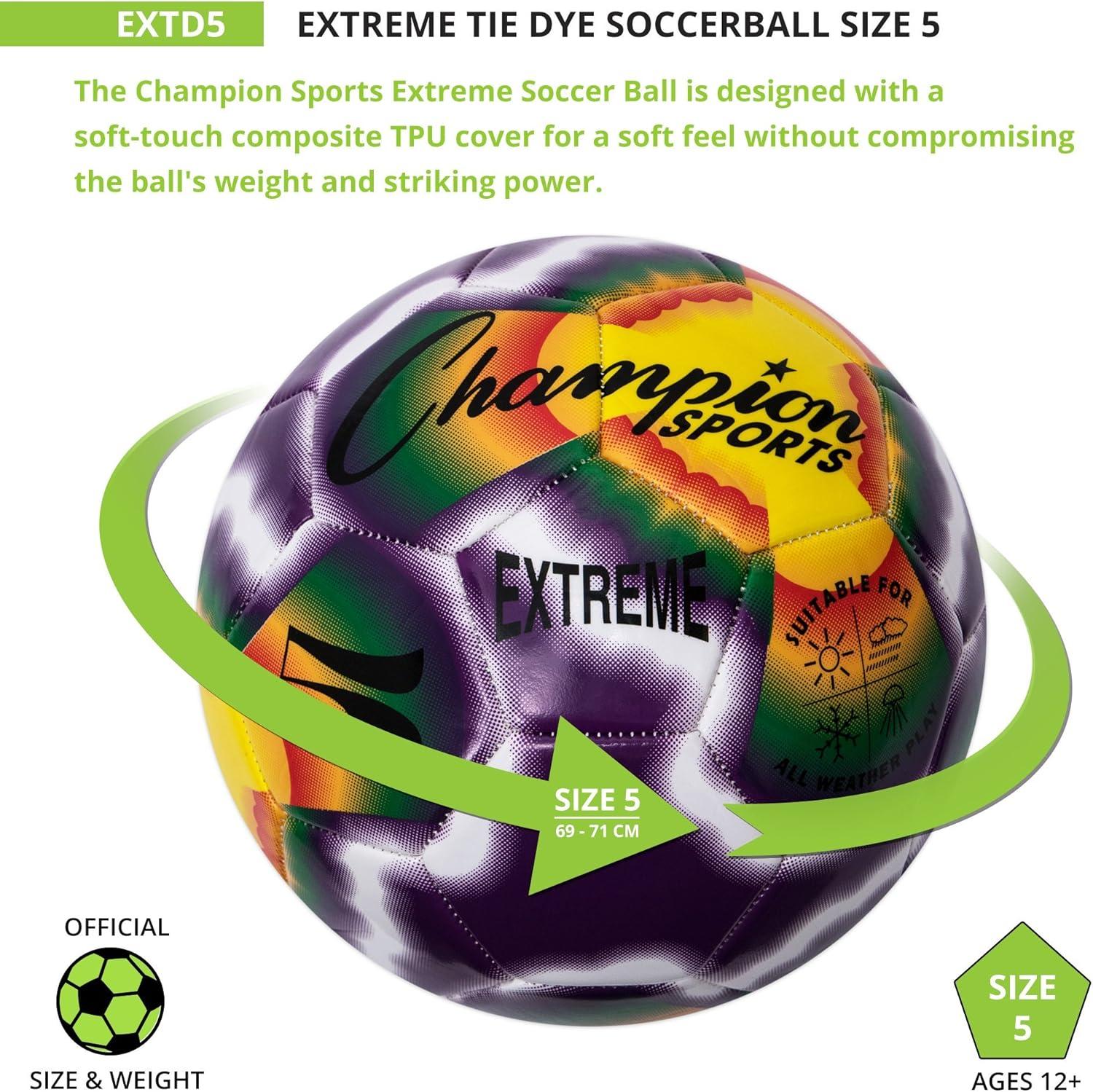 image:imageChampion Sports Extreme TieDye Soccer Ball Durable AllWeather Soccer Ball for Kids Youth amp Adults Sizes 3 4 5Multi Tie Dye