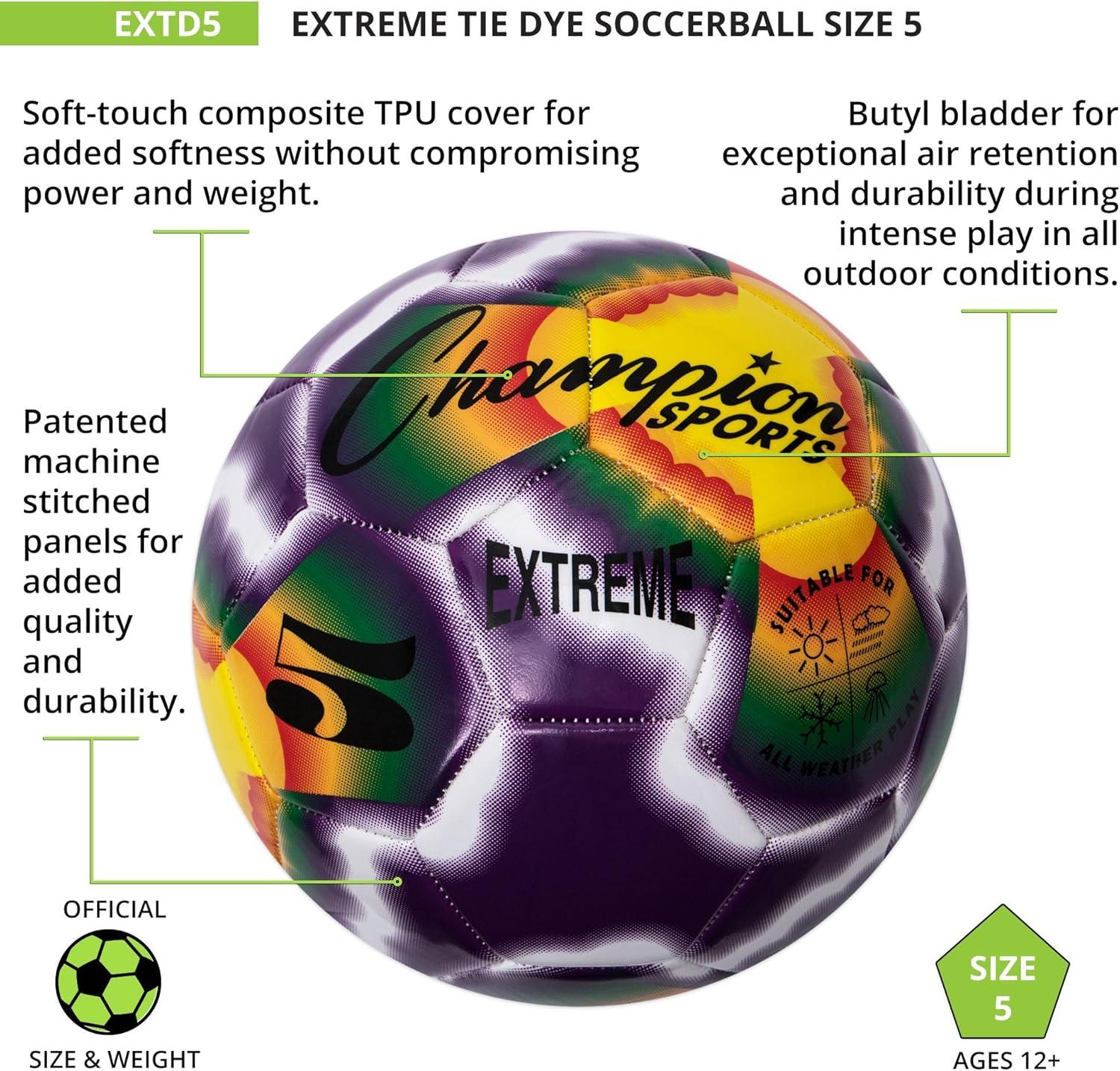 image:imageChampion Sports Extreme TieDye Soccer Ball Durable AllWeather Soccer Ball for Kids Youth amp Adults Sizes 3 4 5Multi Tie Dye