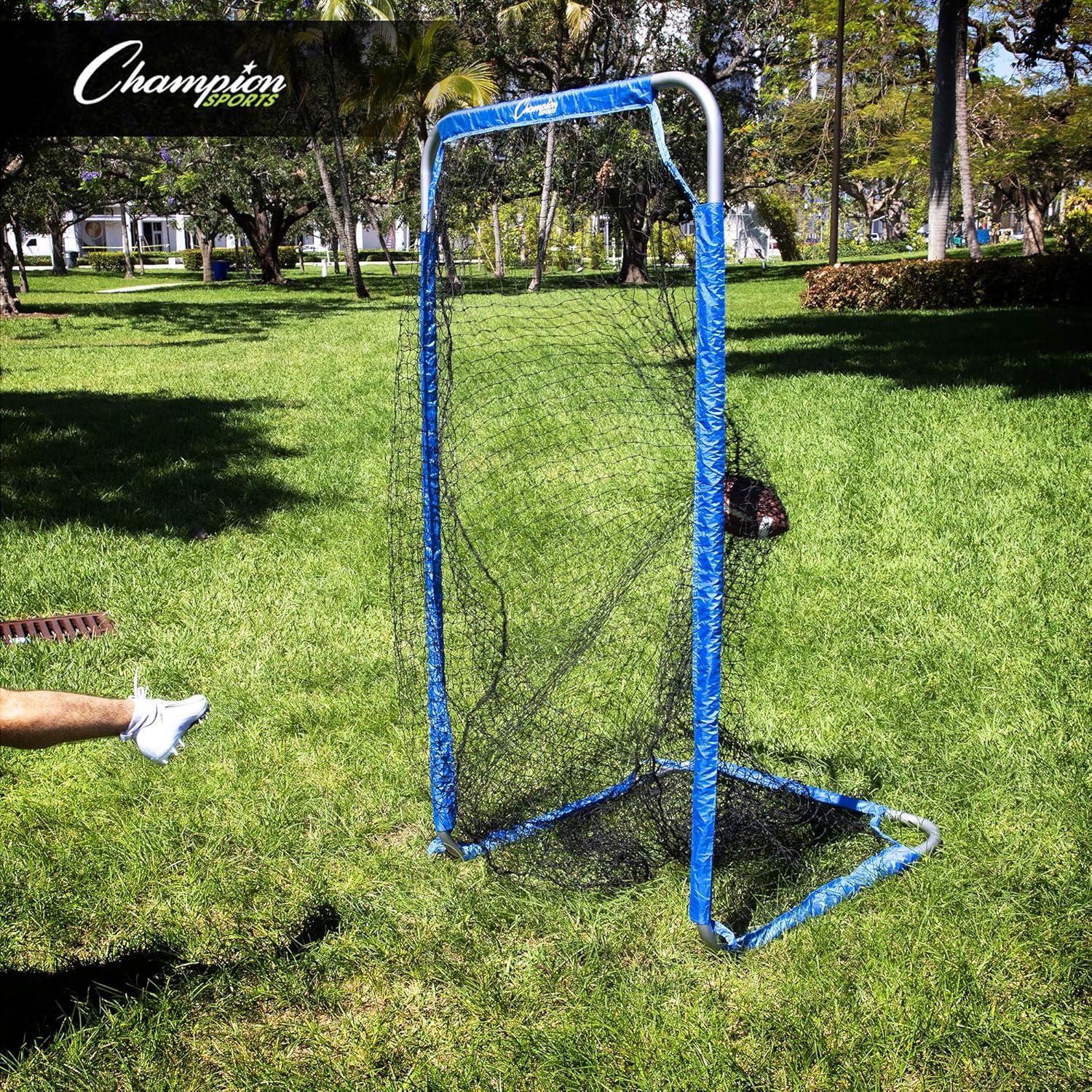 image:imageChampion Sports Football Kicking Screen Powder Coated Steel Extra Deep Pocket WhiteBlue