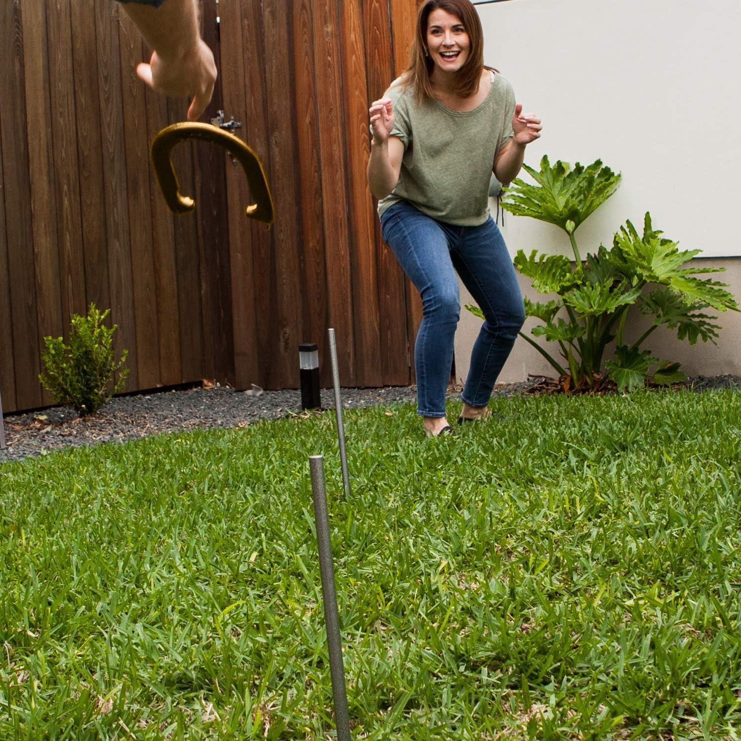 image:imageChampion Sports Horseshoe Set Traditional Outdoor Lawn Game includes Four Professional Solid Steel Horseshoes with Solid Steel Stakes amp Carrying Storage CaseDeluxe Set