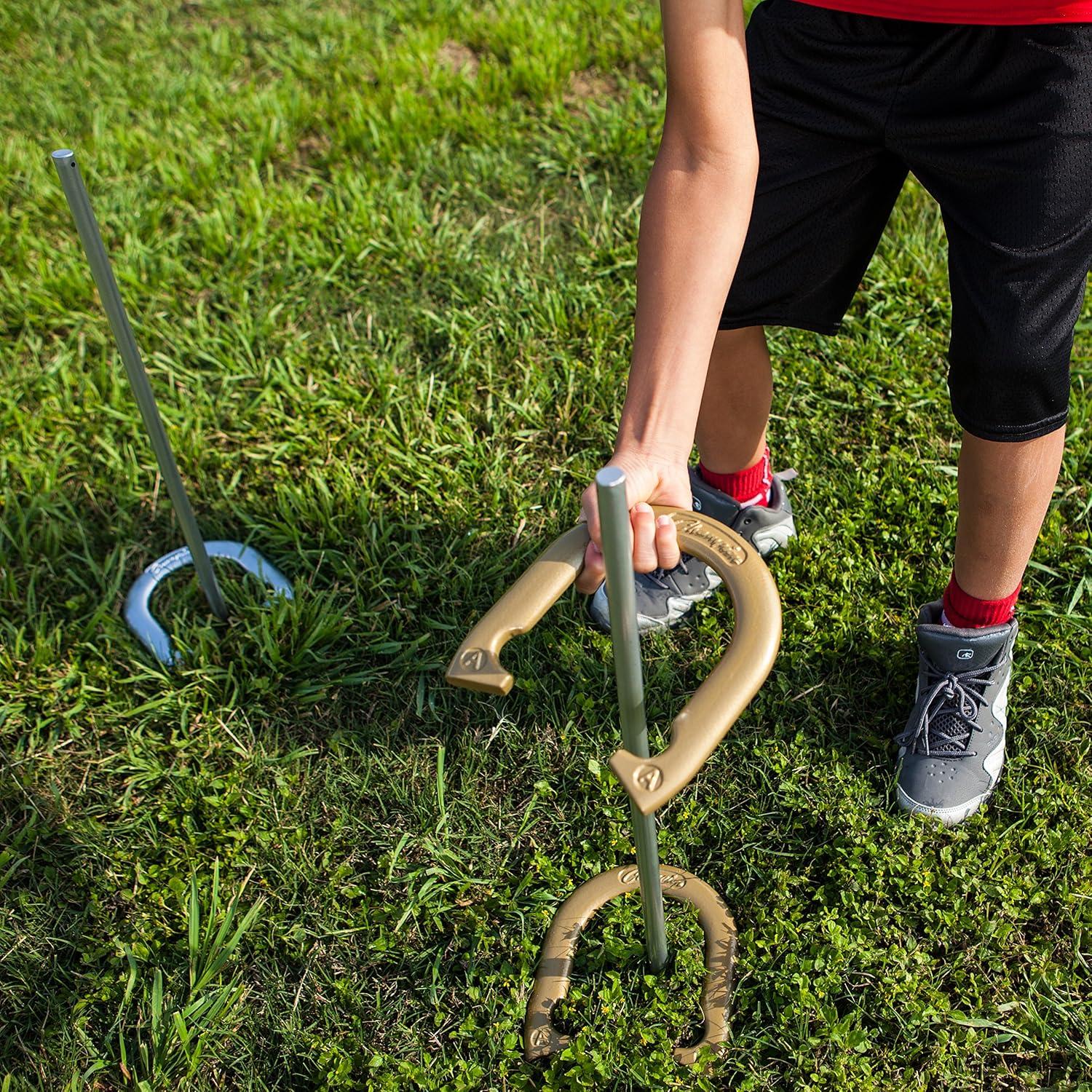 image:imageChampion Sports Horseshoe Set Traditional Outdoor Lawn Game includes Four Professional Solid Steel Horseshoes with Solid Steel Stakes amp Carrying Storage CaseTournament Set