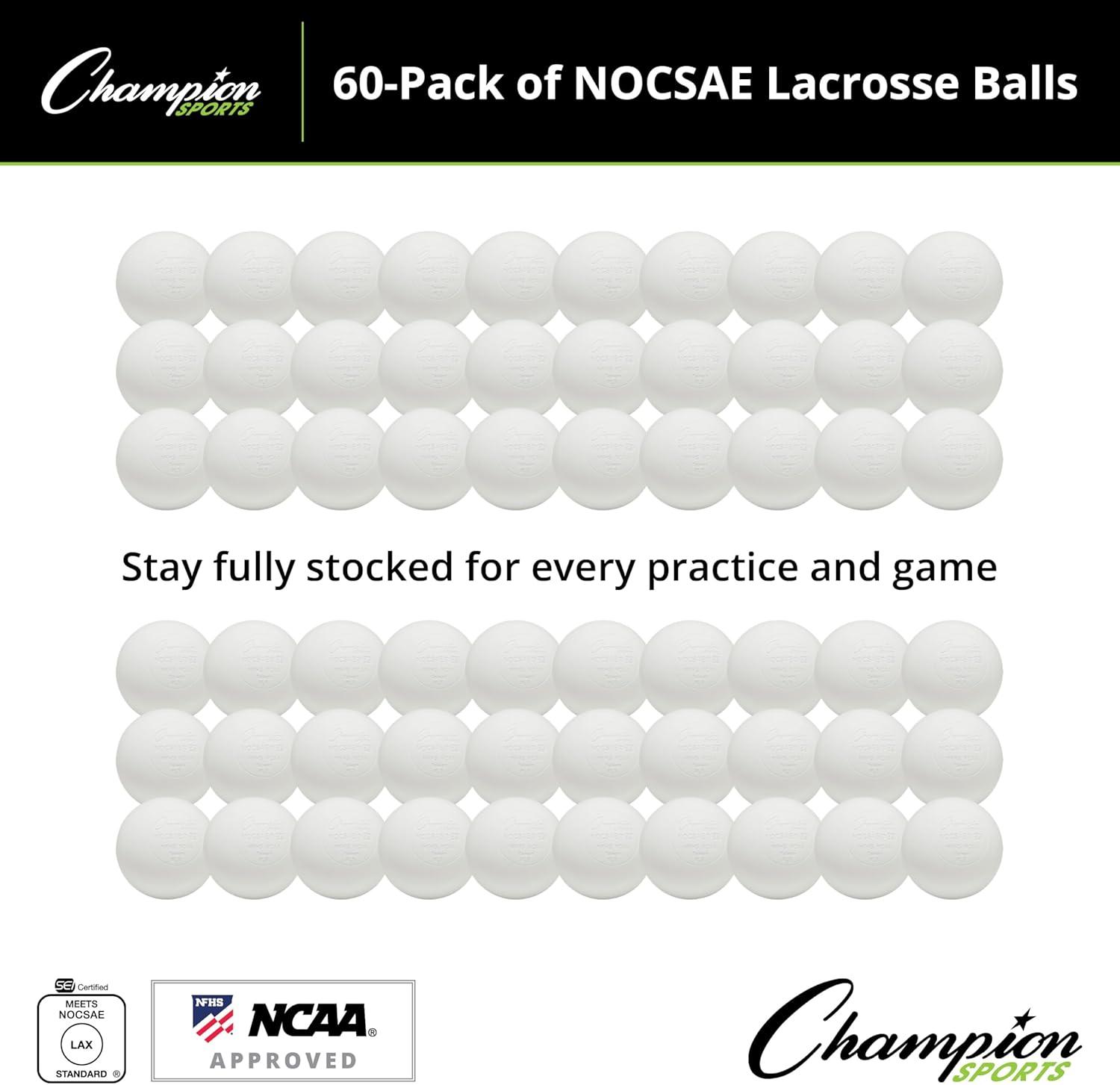 image:imageChampion Sports Lacrosse Balls Official Size amp Weight NCAA amp NFHS Approved SEI Certified Pro College amp Youth Game amp Practice Use MultiColor Packs of 3 6 amp 12White