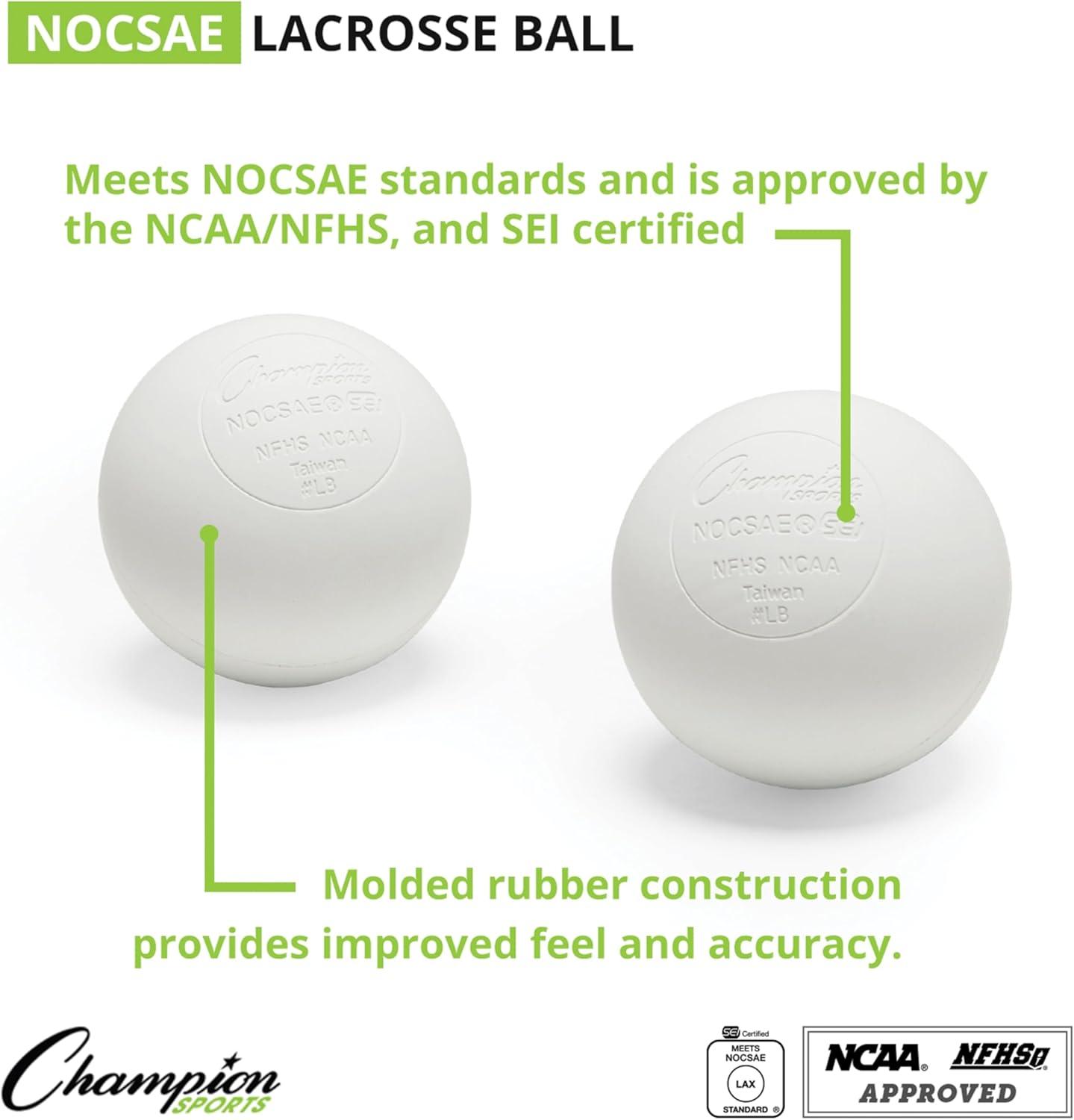 image:imageChampion Sports Lacrosse Balls Official Size amp Weight NCAA amp NFHS Approved SEI Certified Pro College amp Youth Game amp Practice Use MultiColor Packs of 3 6 amp 12White