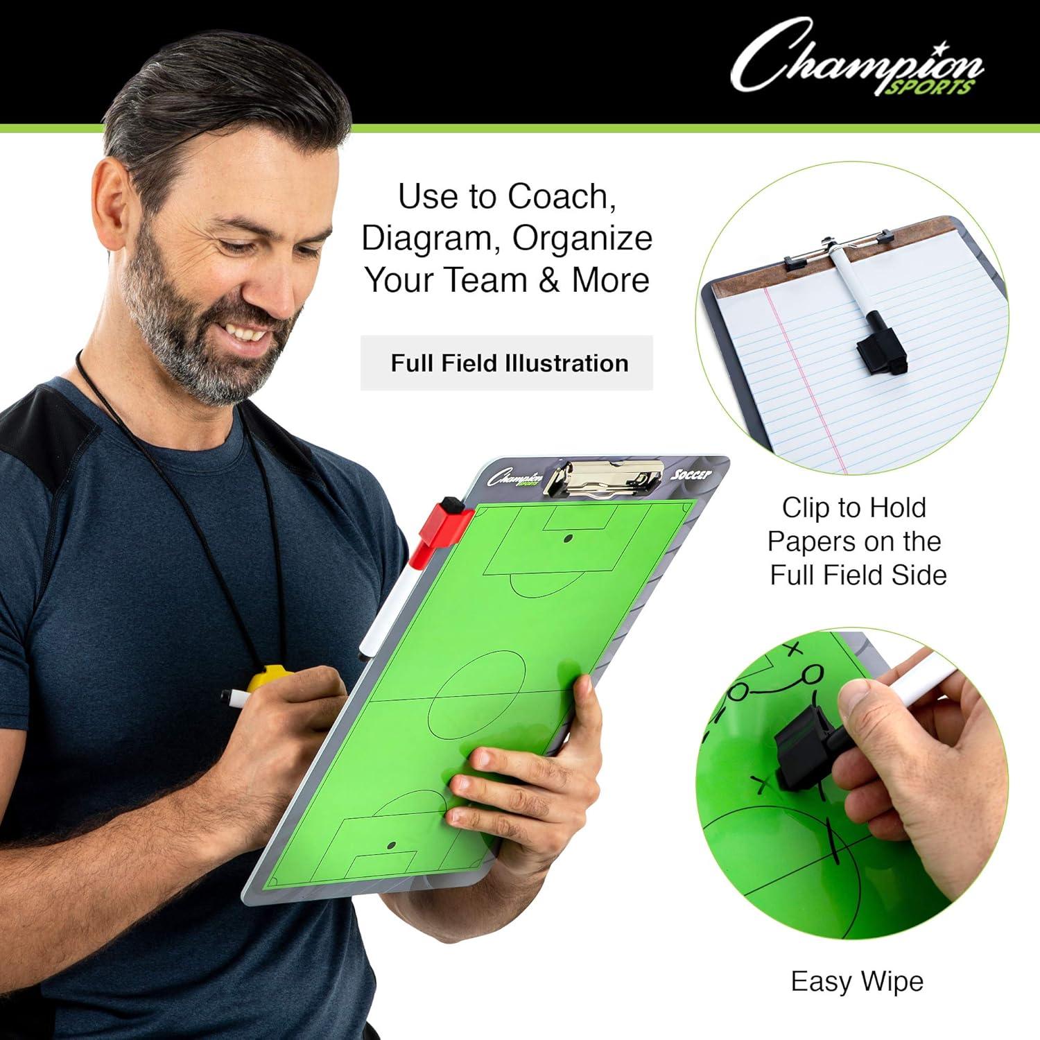 image:imageChampion Sports Large amp XL Dry Erase Board For Coaching Whiteboards for Strategizing Techniques Plays 2Sided Boards with Front Side Full Field Backside Half Field and LineupSoccer