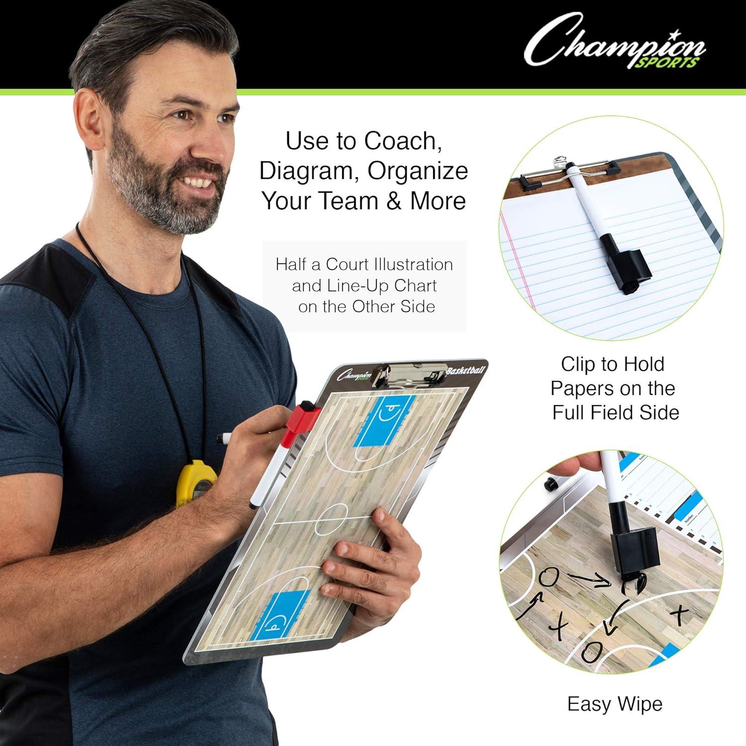image:imageChampion Sports Large amp XL Dry Erase Board For Coaching Whiteboards for Strategizing Techniques Plays 2Sided Boards with Front Side Full Field Backside Half Field and LineupBasketball
