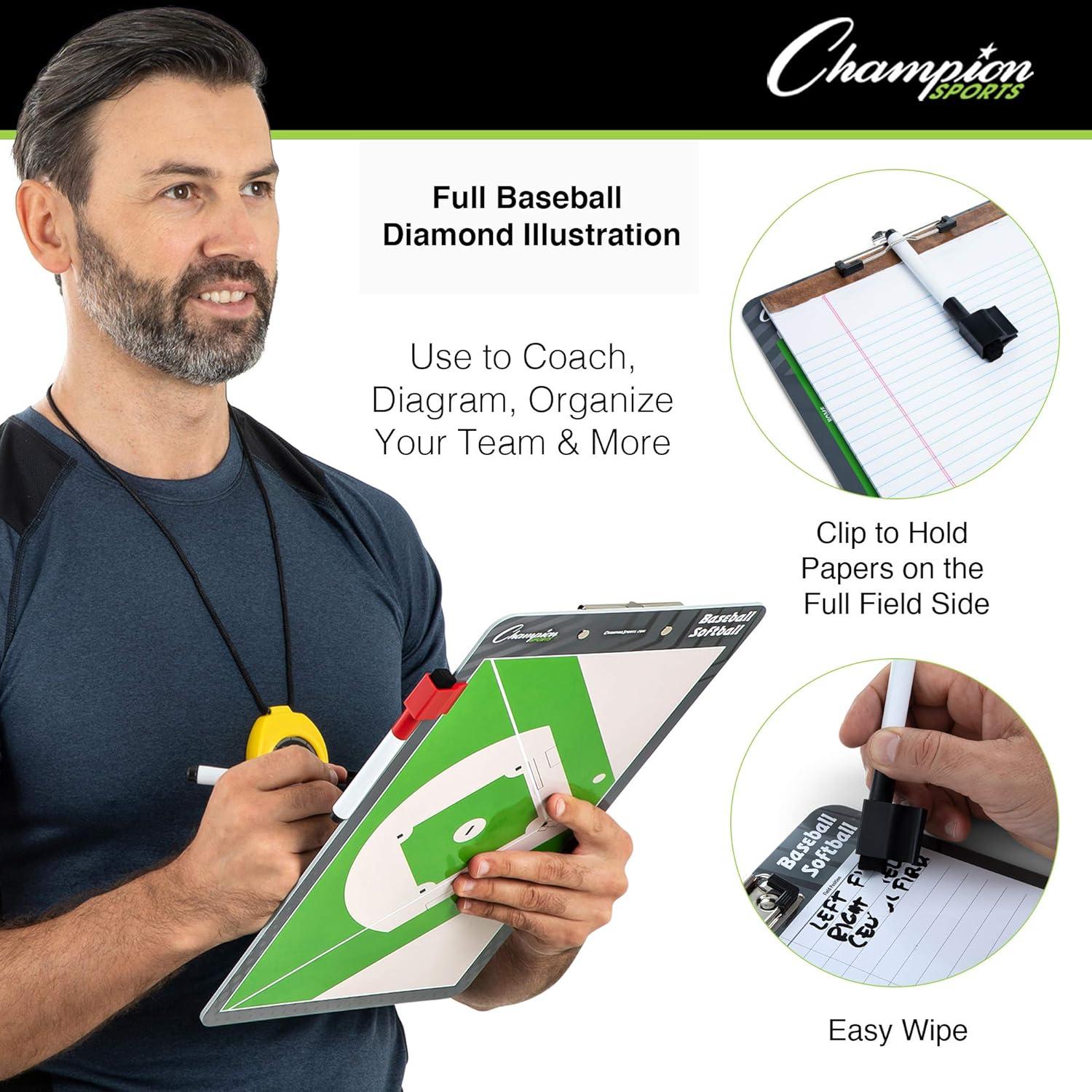 image:imageChampion Sports Large amp XL Dry Erase Board For Coaching Whiteboards for Strategizing Techniques Plays 2Sided Boards with Front Side Full Field Backside Half Field and LineupBaseballSoftball