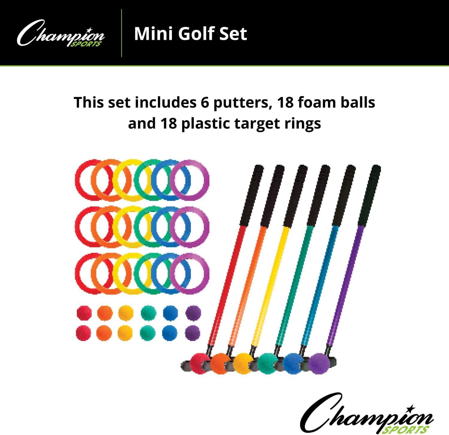 image:imageChampion Sports Mini Golf Clubs Multi Colored Putt Putt Miniature Golfing Set for Kids 6 Putters 18 Holes amp 18 Balls