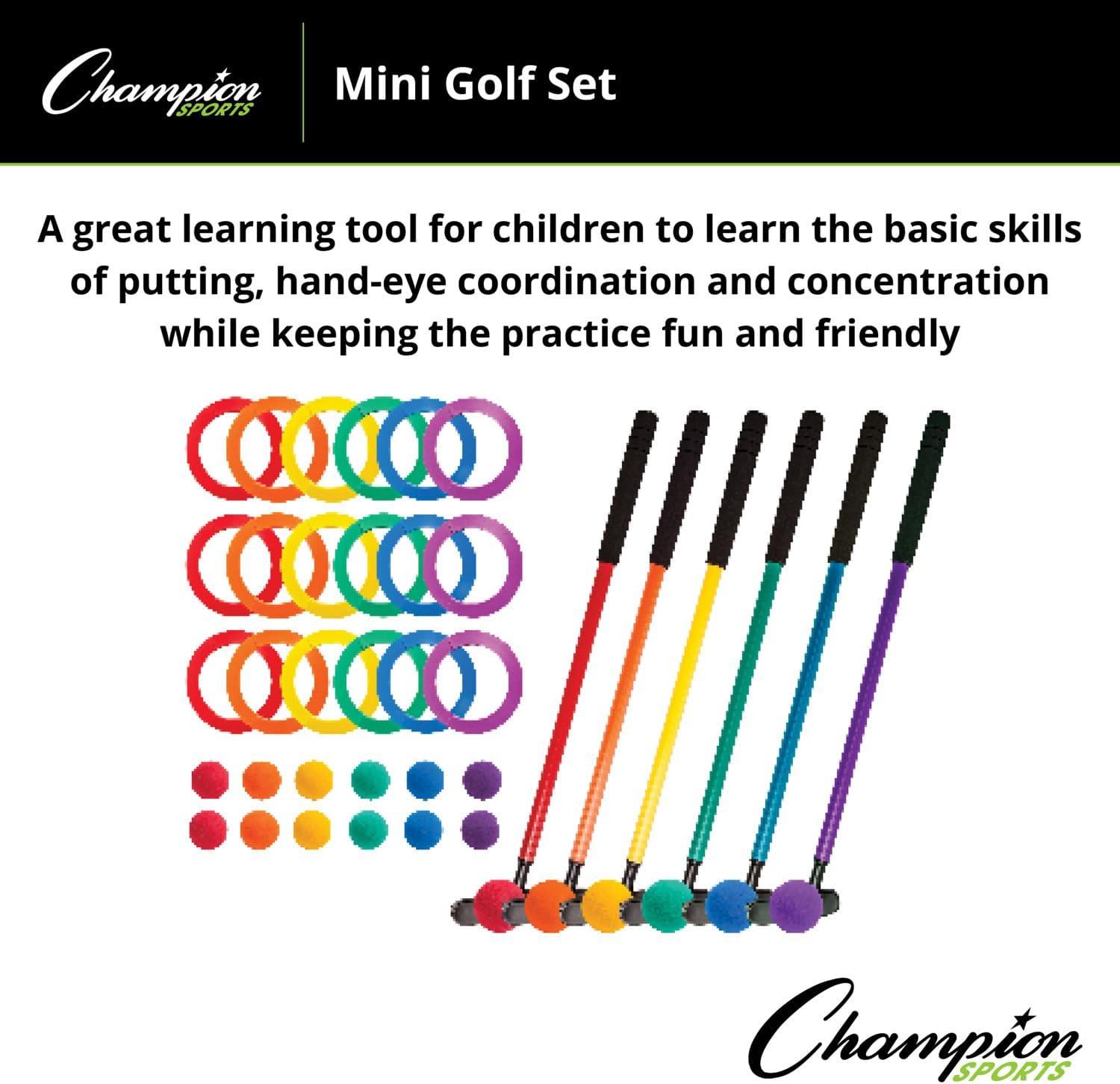 image:imageChampion Sports Mini Golf Clubs Multi Colored Putt Putt Miniature Golfing Set for Kids 6 Putters 18 Holes amp 18 Balls