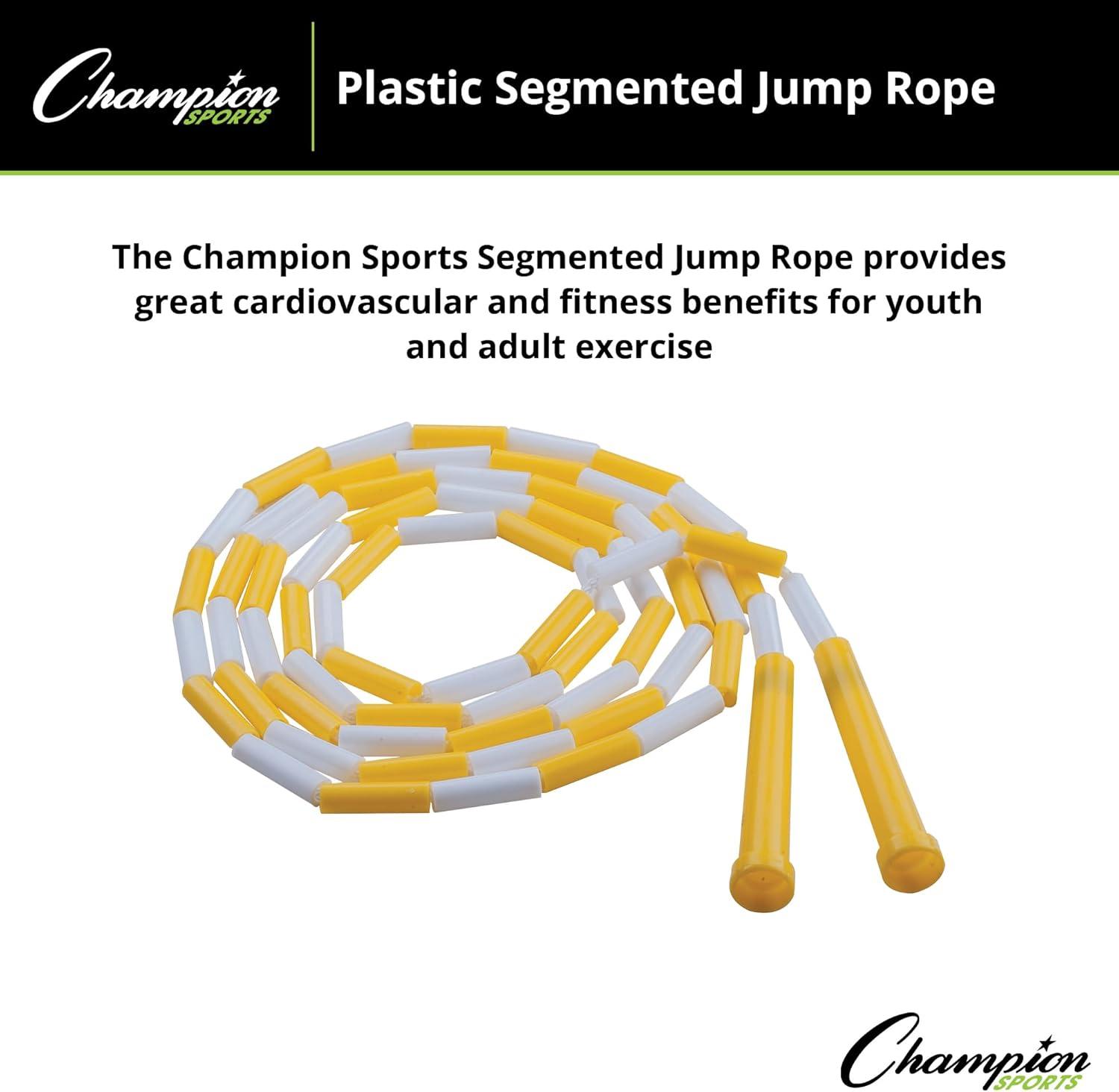 image:imageChampion Sports Plastic Segmented Jump Ropes 7 to 16 ft Lengths Fun Durable Ropes for All Ages Available in Multiple Color Options Great for Cardiovascular Fitness amp RhythmWhiteYellow 8 Feet
