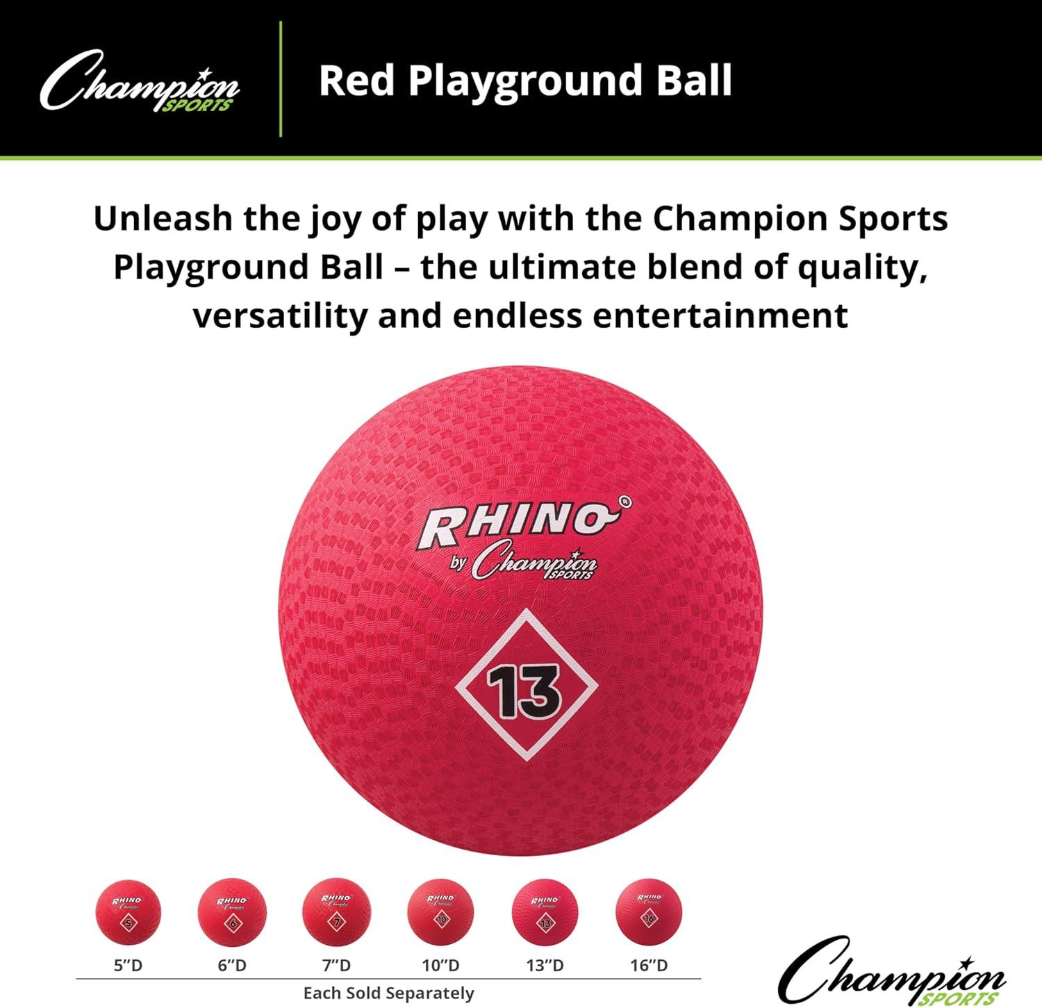 image:imageChampion Sports Playground Ball HighBounce 2Ply Construction Durable Red Ball for Throwing Catching amp Kicking Multiple Sizes 5 6 7 10 13 1613 Diameter