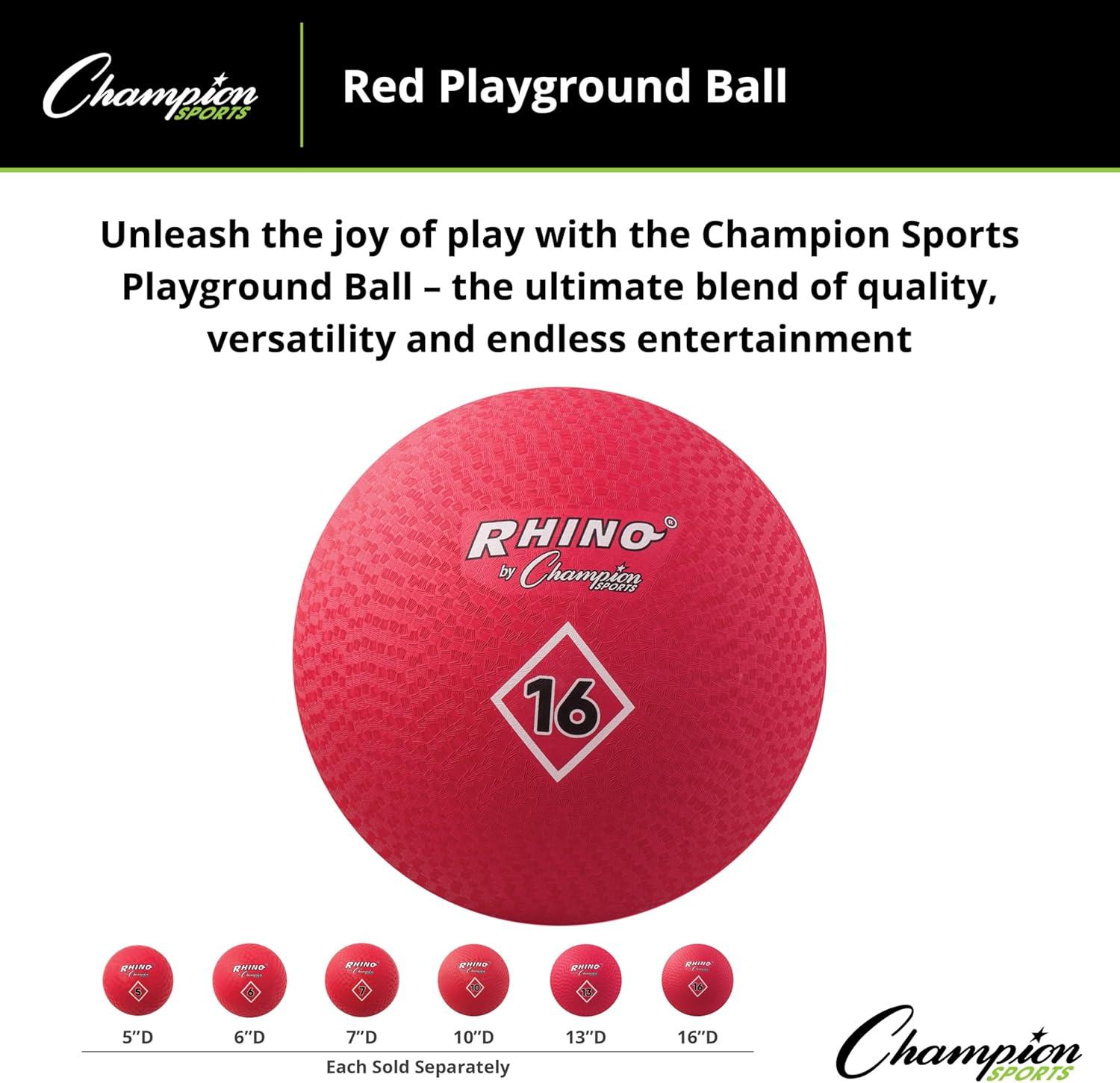 image:imageChampion Sports Playground Ball HighBounce 2Ply Construction Durable Red Ball for Throwing Catching amp Kicking Multiple Sizes 5 6 7 10 13 1616 Diameter