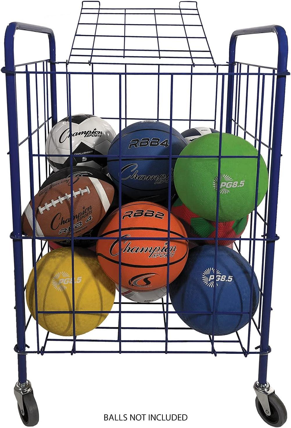 image:imageChampion Sports Portable Ball Cart with Lockable Hinge Cover Sports Equipment Storage Locker with Caster Wheels Ball Organizer Holds 24 Sports Balls Mobile Locking Ball Cage Half Size
