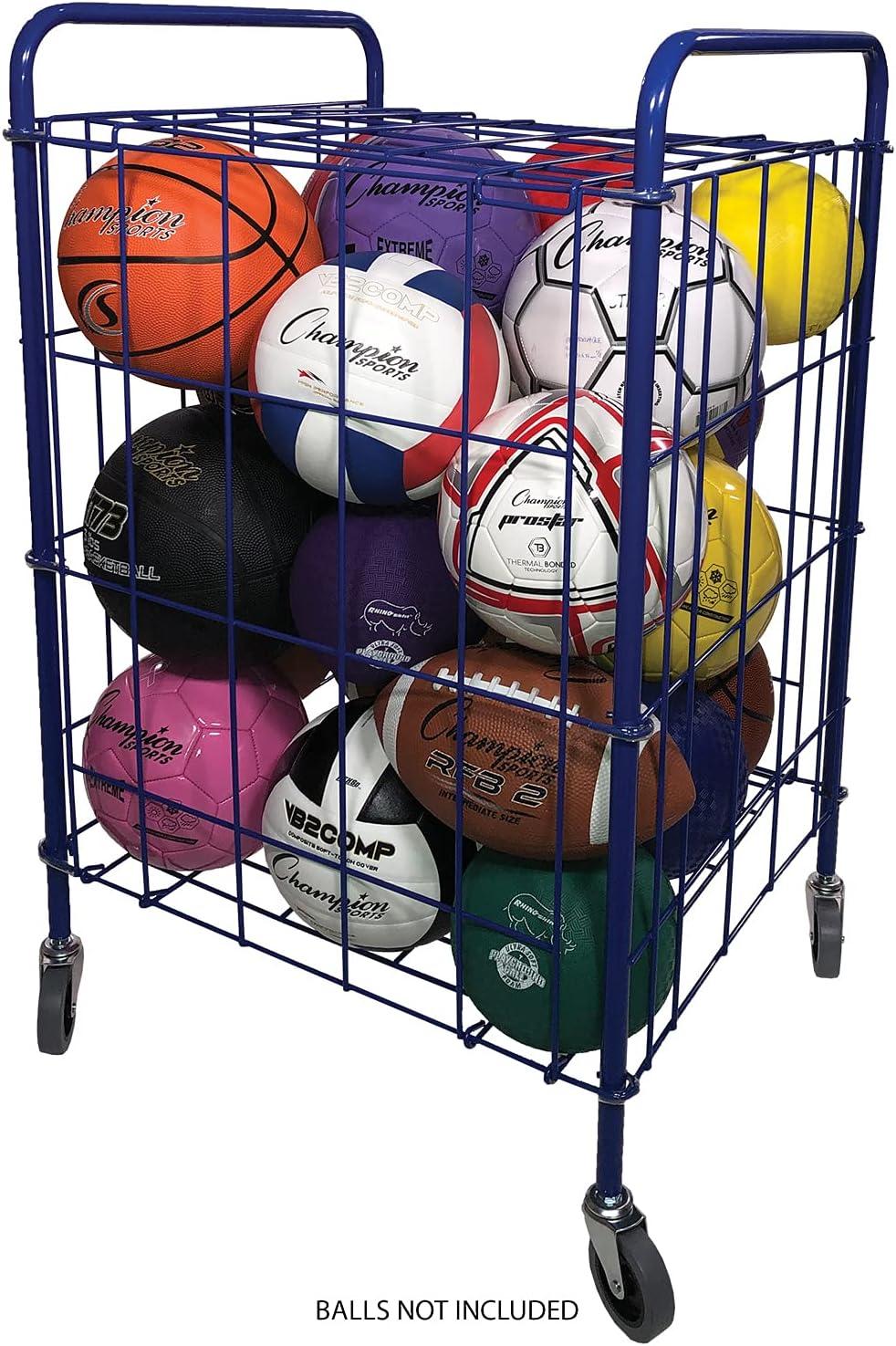 image:imageChampion Sports Portable Ball Cart with Lockable Hinge Cover Sports Equipment Storage Locker with Caster Wheels Ball Organizer Holds 24 Sports Balls Mobile Locking Ball Cage Half Size
