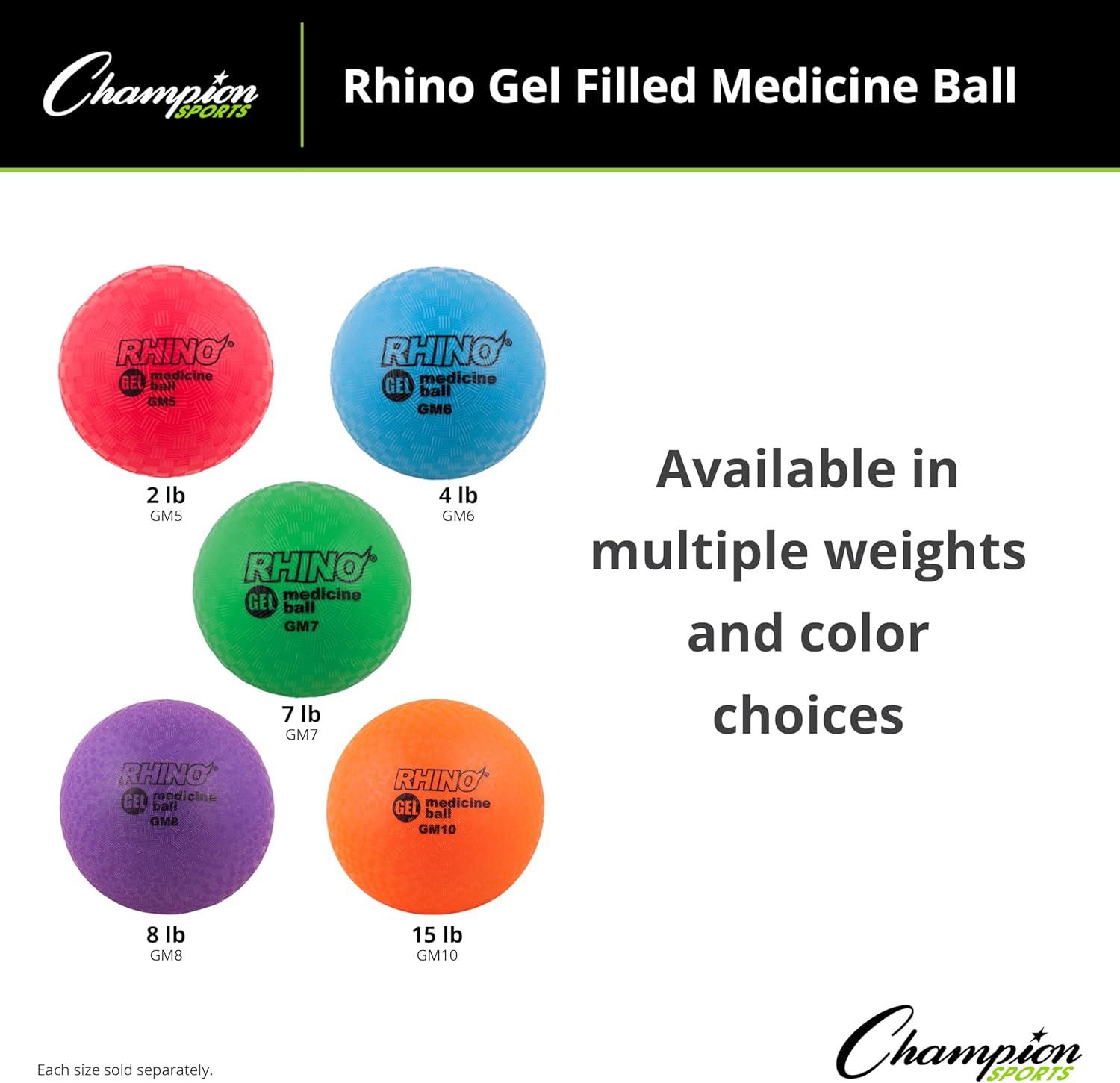 image:imageChampion Sports Rhino Gel Filled Medicine Ball Durable Soft Grip Weighted Ball for Strength Cardio amp Rebounder Training Multiple Weights for Home Gym amp Fitness2 LB Medicine Ball Red