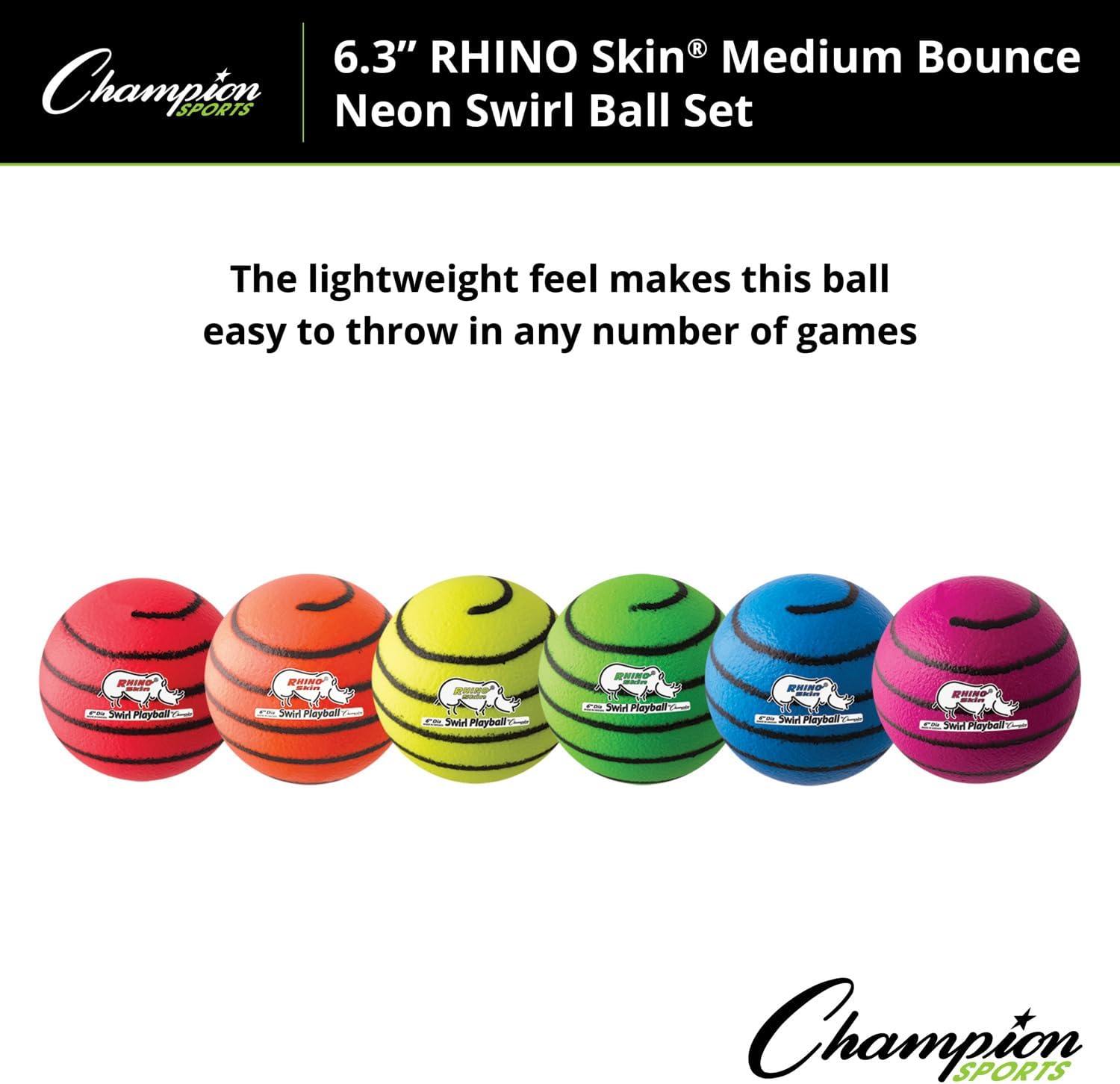 image:imageChampion Sports Rhino Skin Medium Bounce Dodgeballs63 Set of 6 Neon Swirl