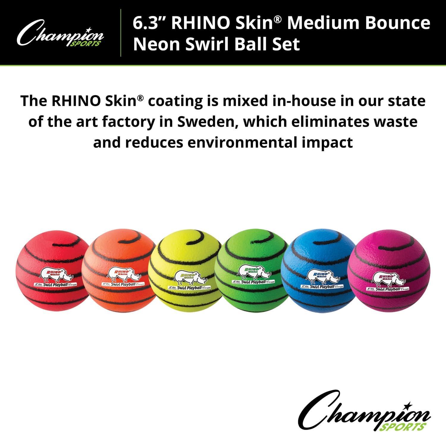 image:imageChampion Sports Rhino Skin Medium Bounce Dodgeballs63 Set of 6 Neon Swirl