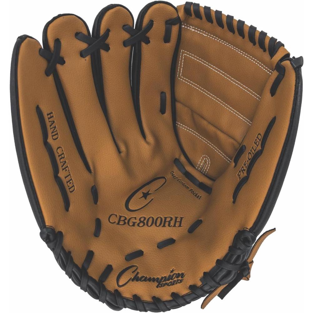 image:imageChampion Sports 11 Physical Ed Glove Soft Leather Front and Nylon Mesh Back for Comfort Grip Adjustable Strap with Velcro Closure Double Bar Open Web Age Elementary RightHanded Glove