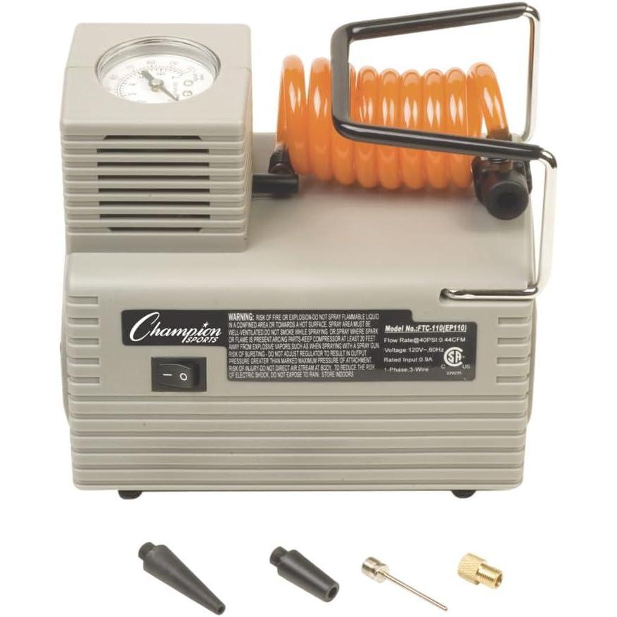 image:imageChampion Sports Electric Ball Inflator with Needle Quiet Air Compressor for Basketball Soccer Volleyball amp Sports Balls High PSI Rating Fast Inflation 110120V AC Power for Gym amp School Use18 HP 20 PSI Economy