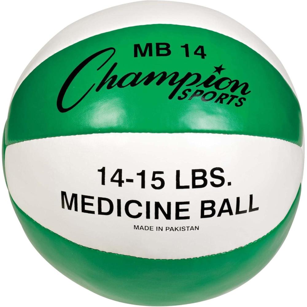 image:imageChampion Sports Exercise Medicine Balls Leather with NoSlip Grip  Weight Training Stability Plyometrics Cross Training Core Strength  Multiple WeightsGreen 1415 lbs
