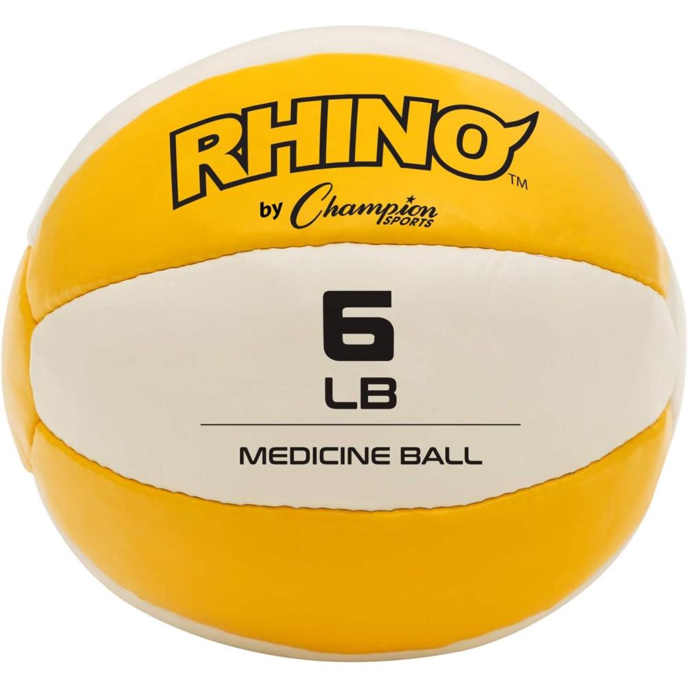image:imageChampion Sports Exercise Medicine Balls Leather with NoSlip Grip Weight Training Stability Plyometrics Cross Training Core Strength Multiple WeightsYellow 67 lbs