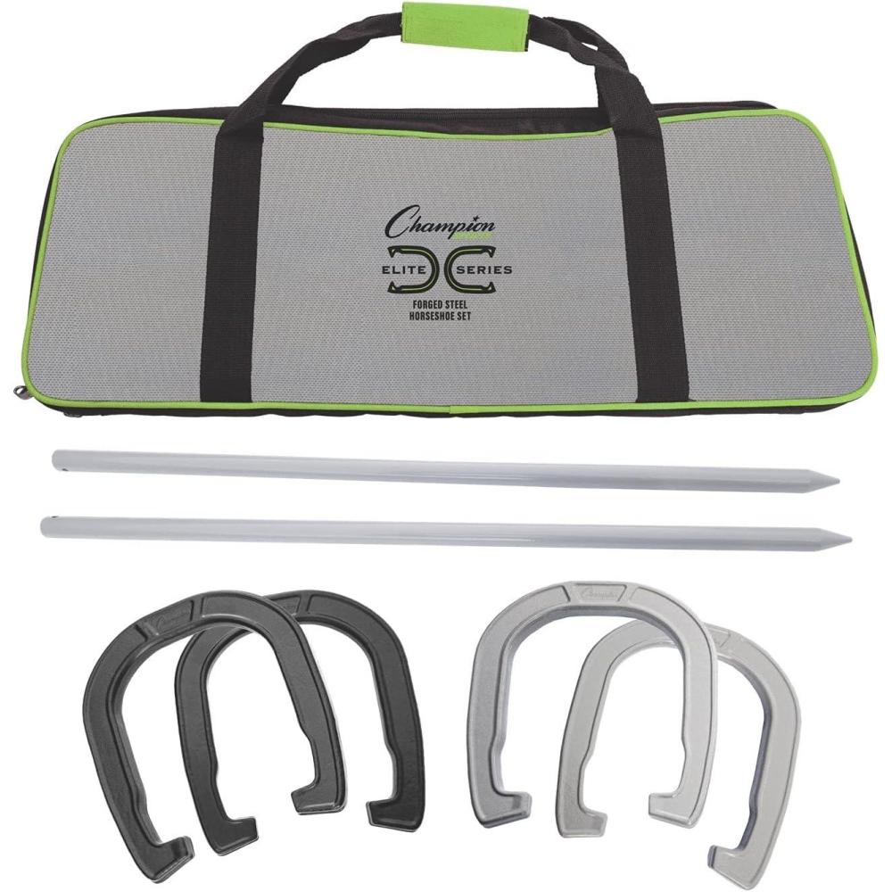 image:imageChampion Sports Horseshoe Set Traditional Outdoor Lawn Game includes Four Professional Solid Steel Horseshoes with Solid Steel Stakes amp Carrying Storage CaseElite Set