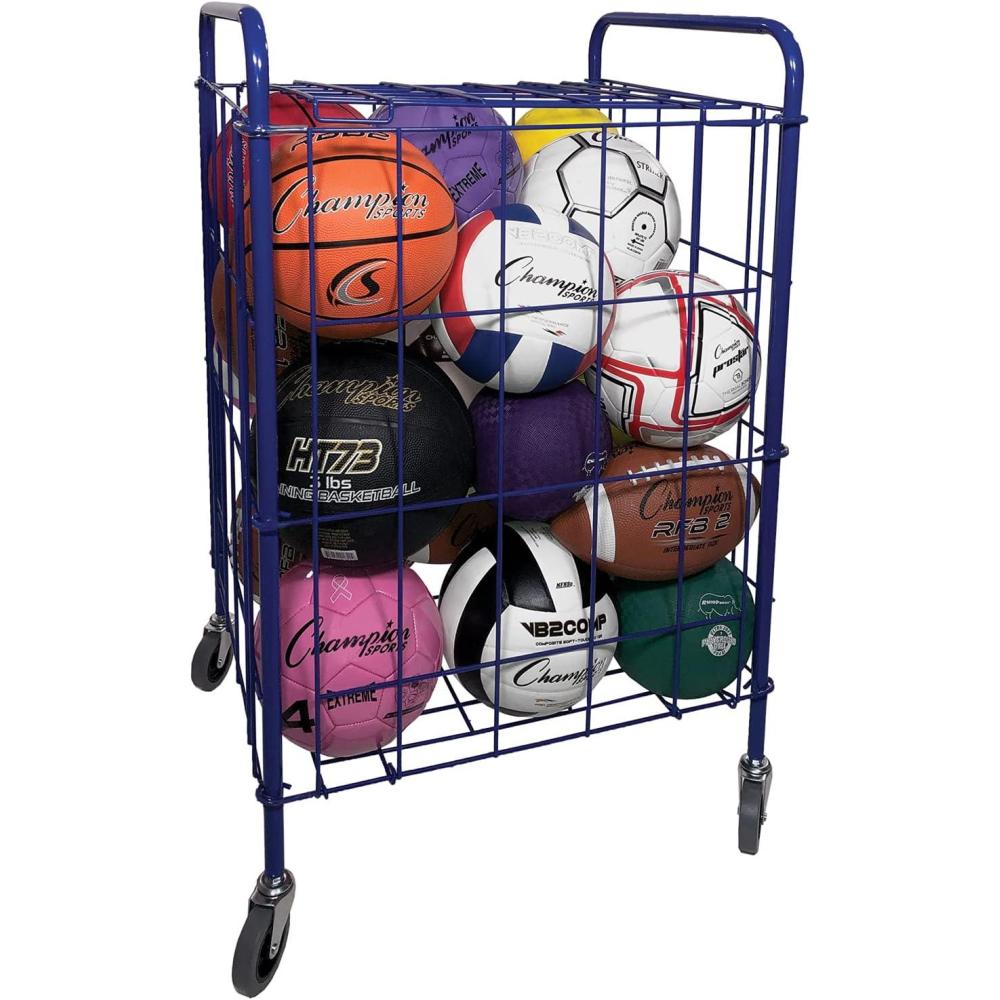 image:imageChampion Sports Portable Ball Cart with Lockable Hinge Cover Sports Equipment Storage Locker with Caster Wheels Ball Organizer Holds 24 Sports Balls Mobile Locking Ball Cage Half Size