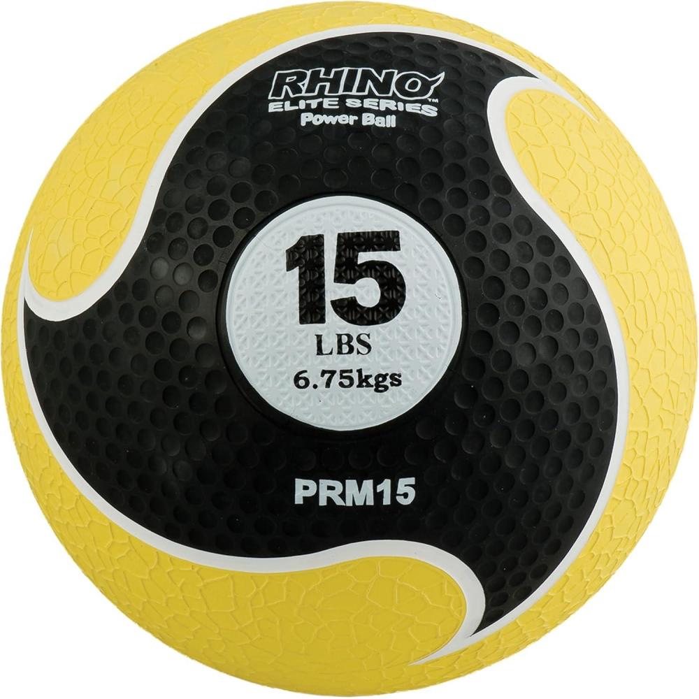 image:imageChampion Sports Rhino Elite Medicine Ball Textured Surface Superior Grip Hollow Synthetic Rubber for Consistent Bounce amp Durability Multiple Weights amp Colors Optional Rebounder Sold Separately15 Pounds Yellow