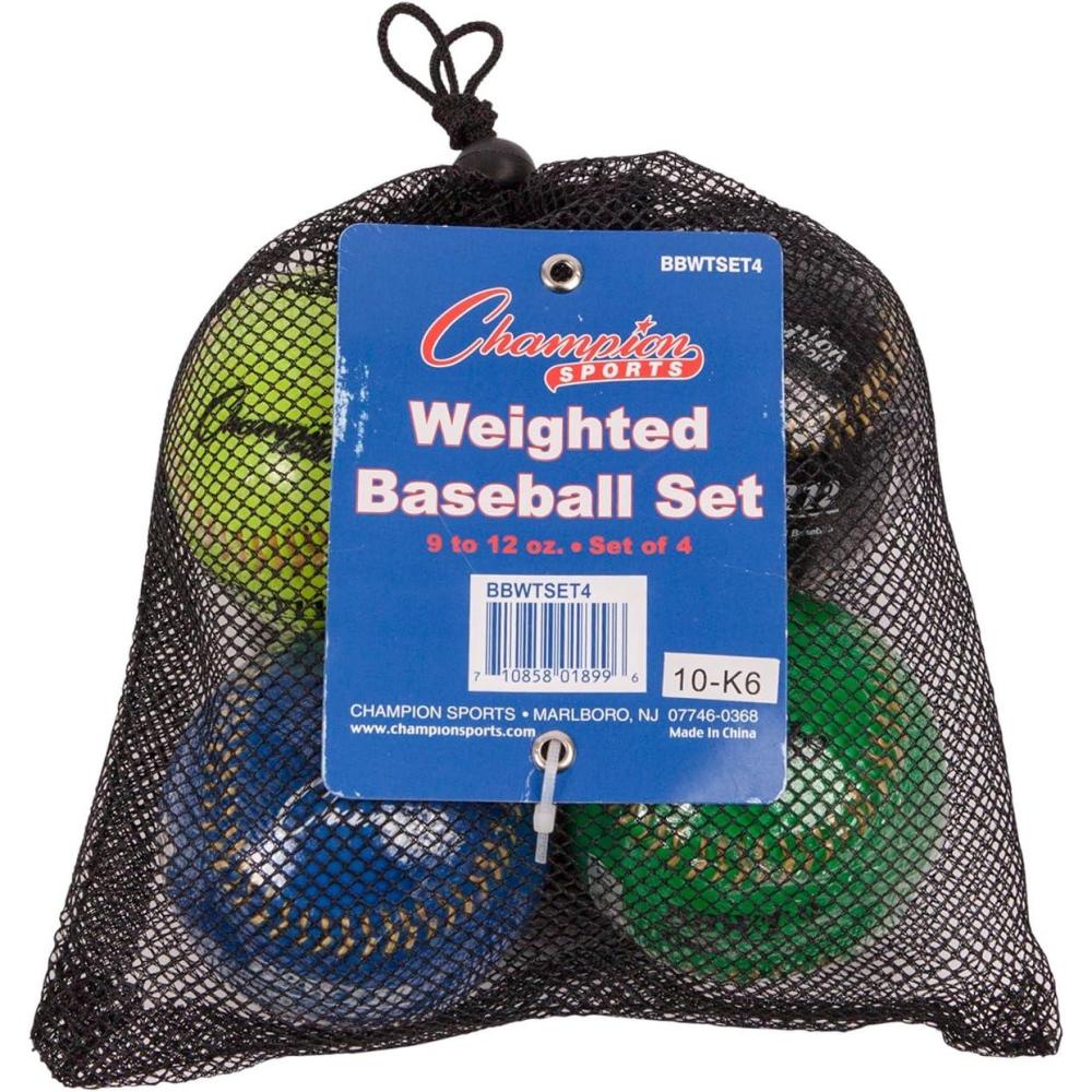 image:imageChampion Sports Weighted Training Baseball Set Rubber Cork Core Leather Cover Set of 4 Balls Graduated Weights 9 to 12 oz 9 Inch Diameter