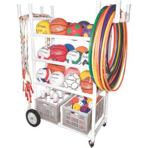 Champion Sports Ball Storage Cart, White, 62 InchL X 18.5 Inch W X 67 InchH(53″L x 19″W x 59″H)
