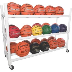 Champion Sports Ball Storage Cart, White, 62 InchL X 18.5 Inch W X 67 InchH(55″L x 19″W x 45″H)