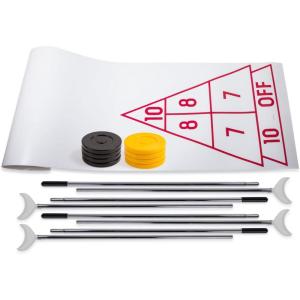 Champion Sports Economy Shuffleboard Set: Indoor Outdoor Game – 8 Pucks 4 Cue Sticks & Plastic Court, 30 x 180″