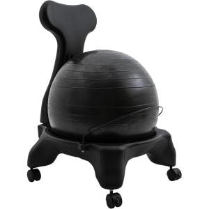 Champion Sports Exercise Ball Chair: FitPro Balance Ball Chair with Wheels and Back Support for Home or Office Use – Includes Hand Pump – Black