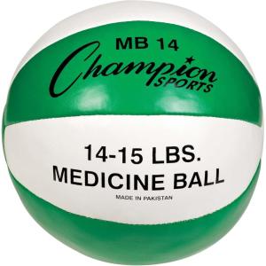 Champion Sports Exercise Medicine Balls, Leather with No-Slip Grip – Weight Training, Stability, Plyometrics, Cross Training, Core Strength – Multiple Weights(Green (14-15 lbs))